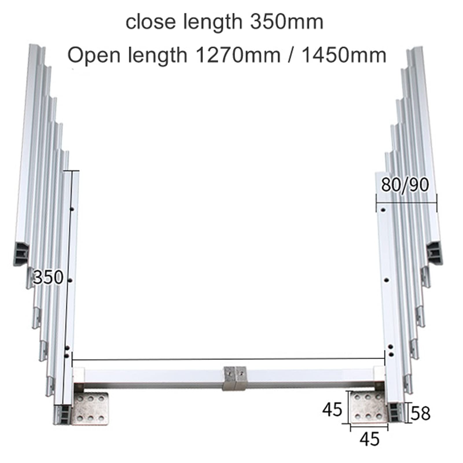 Heavy Duty Aluminum Telescopic Cabinet Table Guide Rail Hinge - 1450mm Full Extension Concealed Hardware for Kitchen Countertops & Office Desks (Perfect for Space-Saving Storage Solutions)