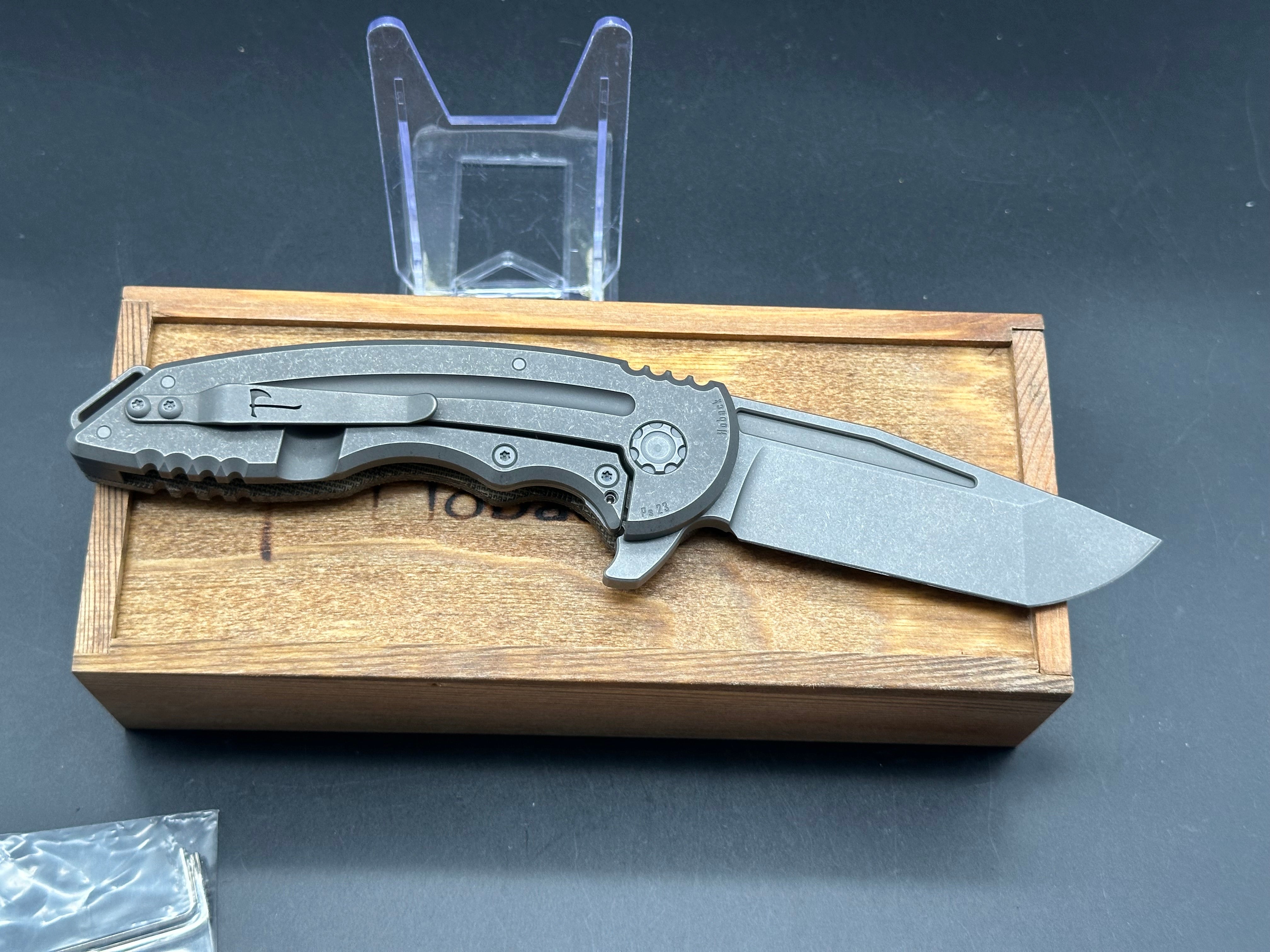 Jake Hoback Husky Folding Knife - Nitro V Stonewash Blade & Titanium Green Micarta Handle - EDC, Outdoor, Camping, Survival Gear