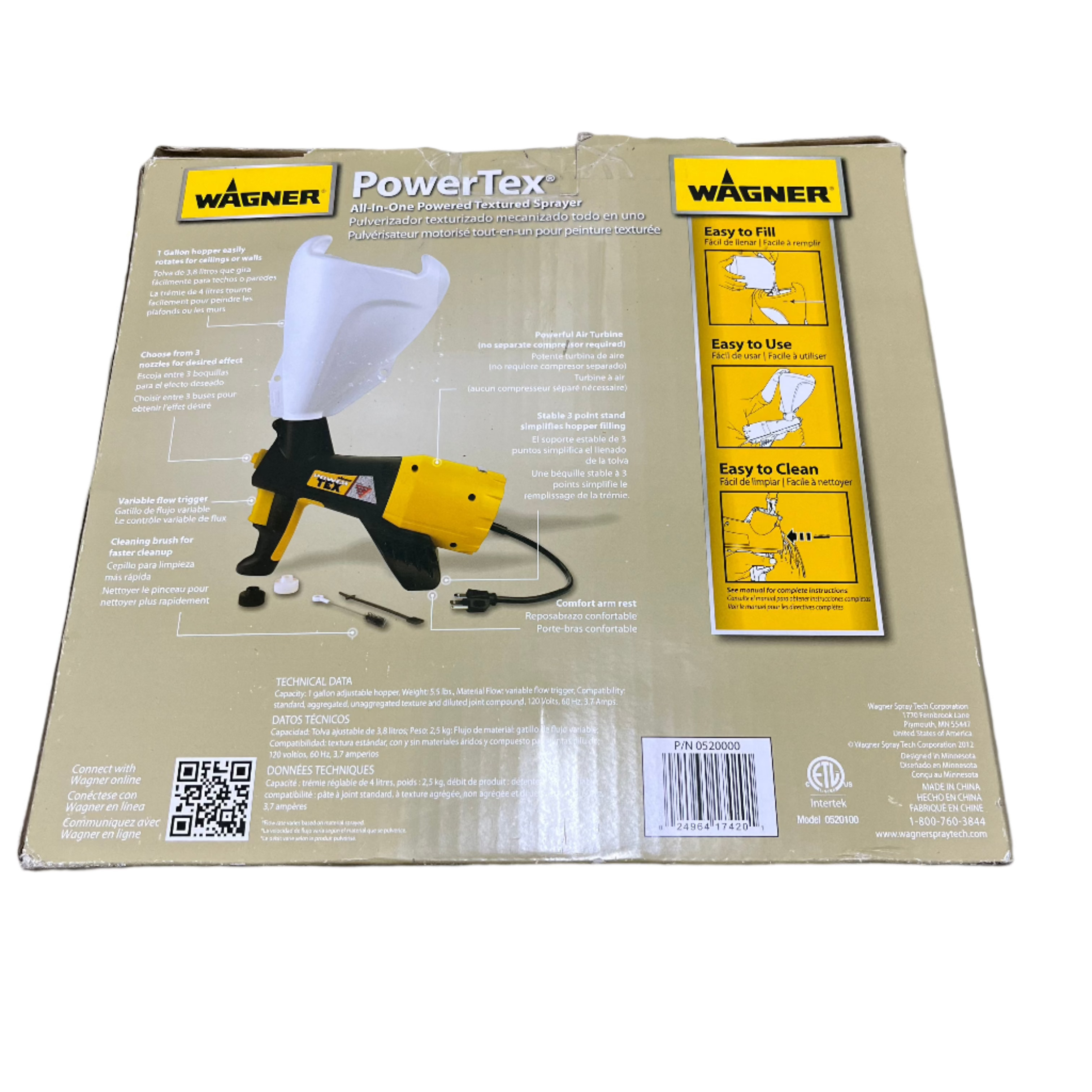 Wagner Power Tex Spraytech 0520100 Electric Corded Texture Sprayer - Professional Drywall & Ceiling Texture Gun for Home Renovation & DIY Projects - Perfect for Interior Walls, Popcorn Ceilings, and Stucco Finishes