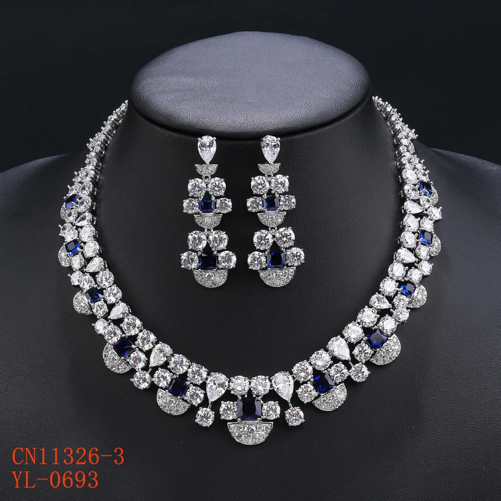 Trendy Cubic Zirconia Necklace & Earrings Set for Women - Elegant Bridal Wedding Jewelry Gift - Perfect for Anniversary, Engagement & Special Occasions