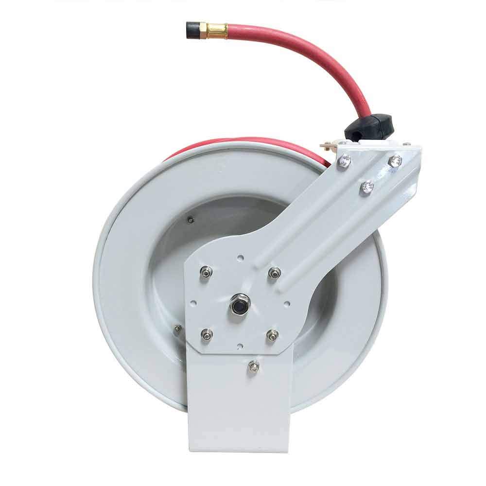 Interstate Pneumatics HSR80-66 Heavy Duty Retractable Air Hose Reel - 3/8 Inch x 50 Feet Commercial Rubber Hose for Garage, Workshop & Industrial Use