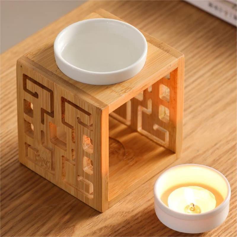 90ML Chinese Hollow Wooden Essential Oil Burner - Aromatherapy Wax Melt Diffuser with Candle Holder for Yoga, Spa, Home, Bedroom Decor & Gifts | Perfect for Relaxation, Meditation & Stress Relief