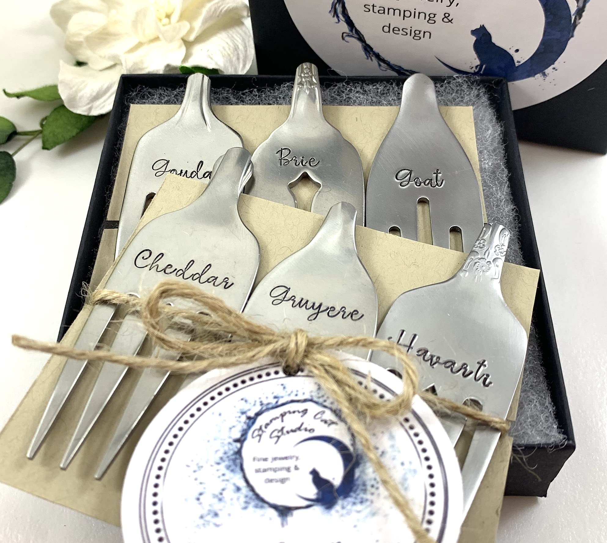 Personalized Cheese Markers - Engraved Cheese Forks for Parties, Weddings & Charcuterie Boards | Elegant Cheese Serving Utensils for Entertaining & Gourmet Platters