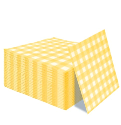 50 Pieces 3-ply Yellow Gingham Napkins