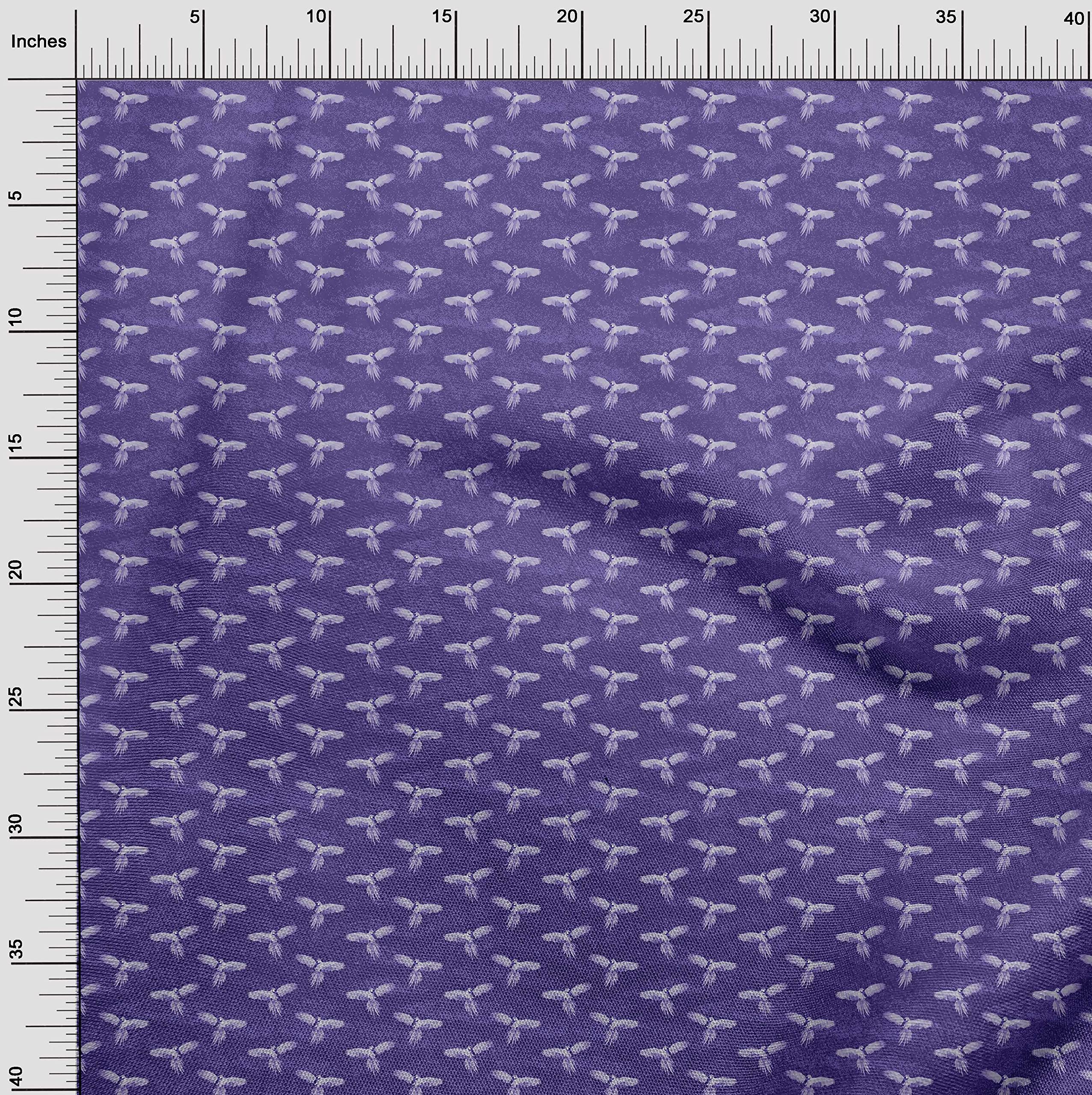 oneOone Georgette Viscose Fabric - Medium Blue Parrot Print - 42 Inch Wide - DIY Sewing Supplies for Clothing & Home Decor | Perfect for Dresses, Scarves, and Craft Projects