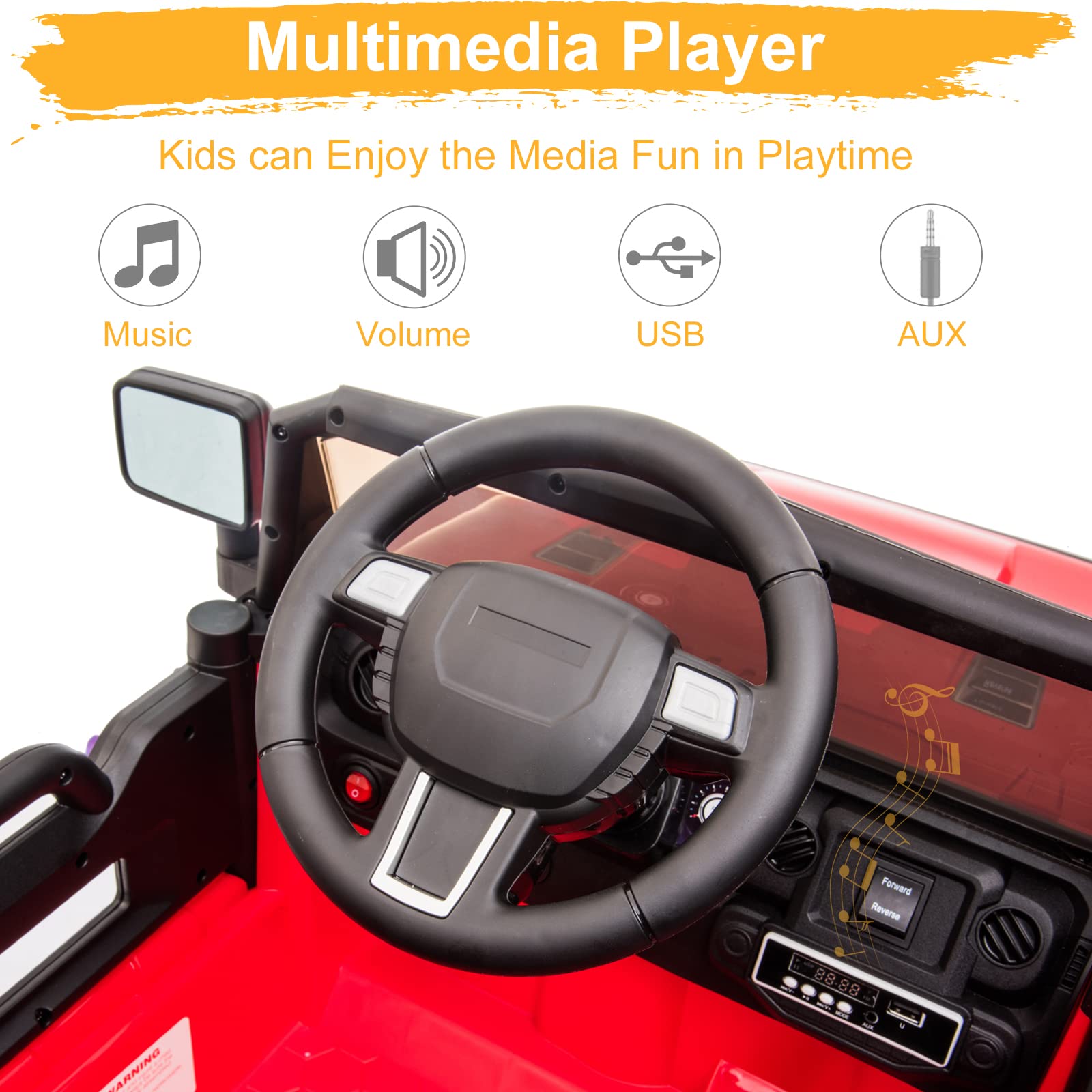 **12V Kids Electric Ride-On Truck with 2.4G Remote Control – 3 Speeds, Spring Suspension, LED Lights, Horn & Music Player – Safe for Ages 3-5 (Red) – Perfect for Outdoor Play, Birthday Gifts & Family Fun**