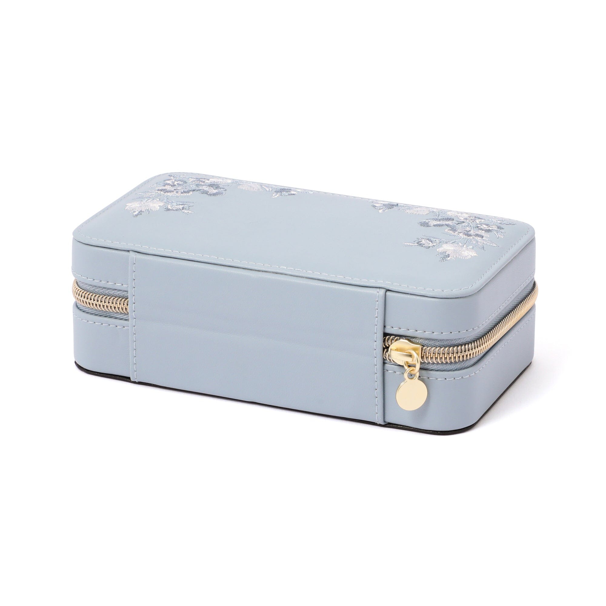 Elegant Embroidery Flower Jewelry Box - Medium Blue | Perfect for Travel, Gifts & Organizing Necklaces, Rings & Earrings