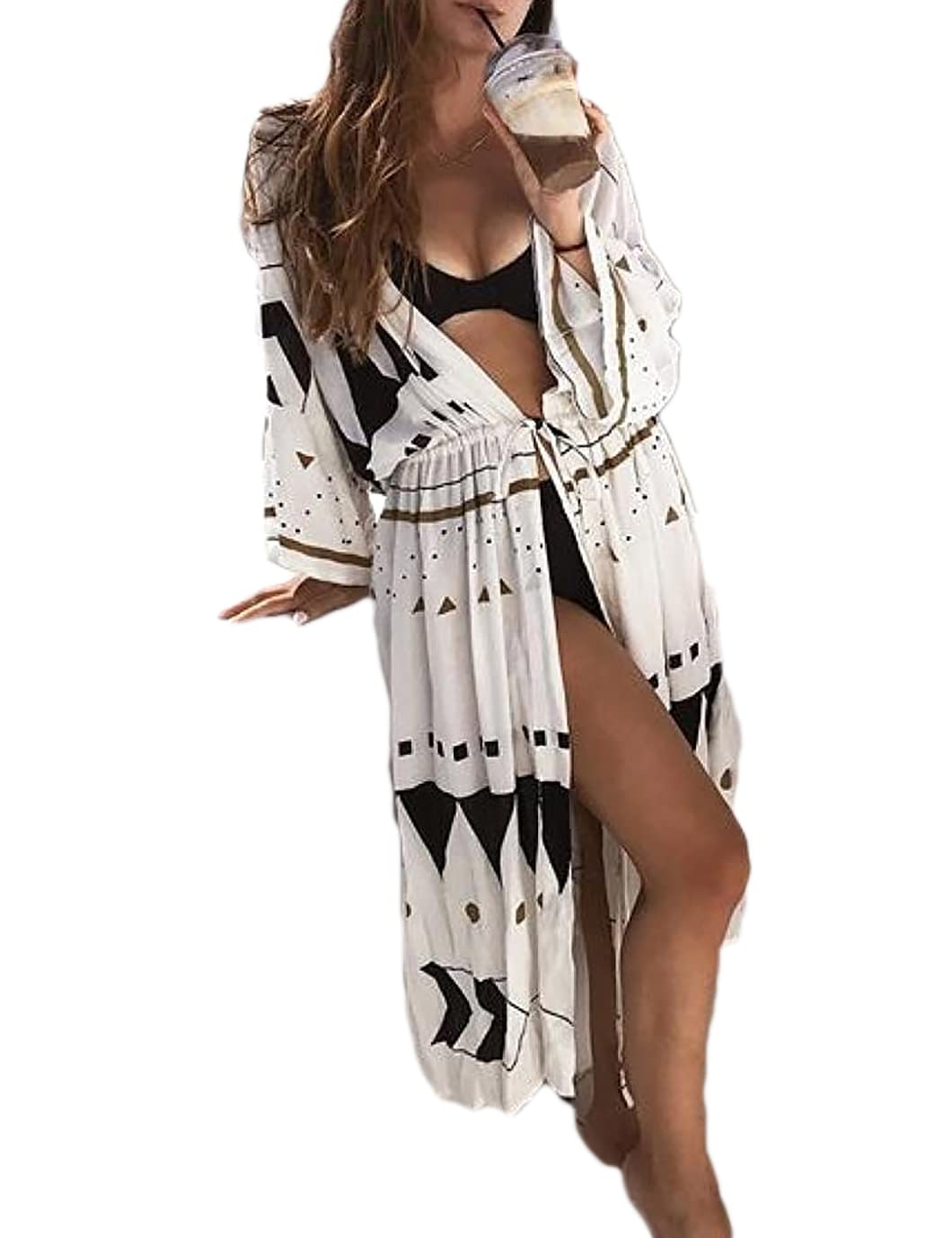 Eddoyee Women's Floral Print Beach Kimono Cardigan - Lightweight Open Front Swimsuit Cover Up for Pool, Vacation & Summer Outfits