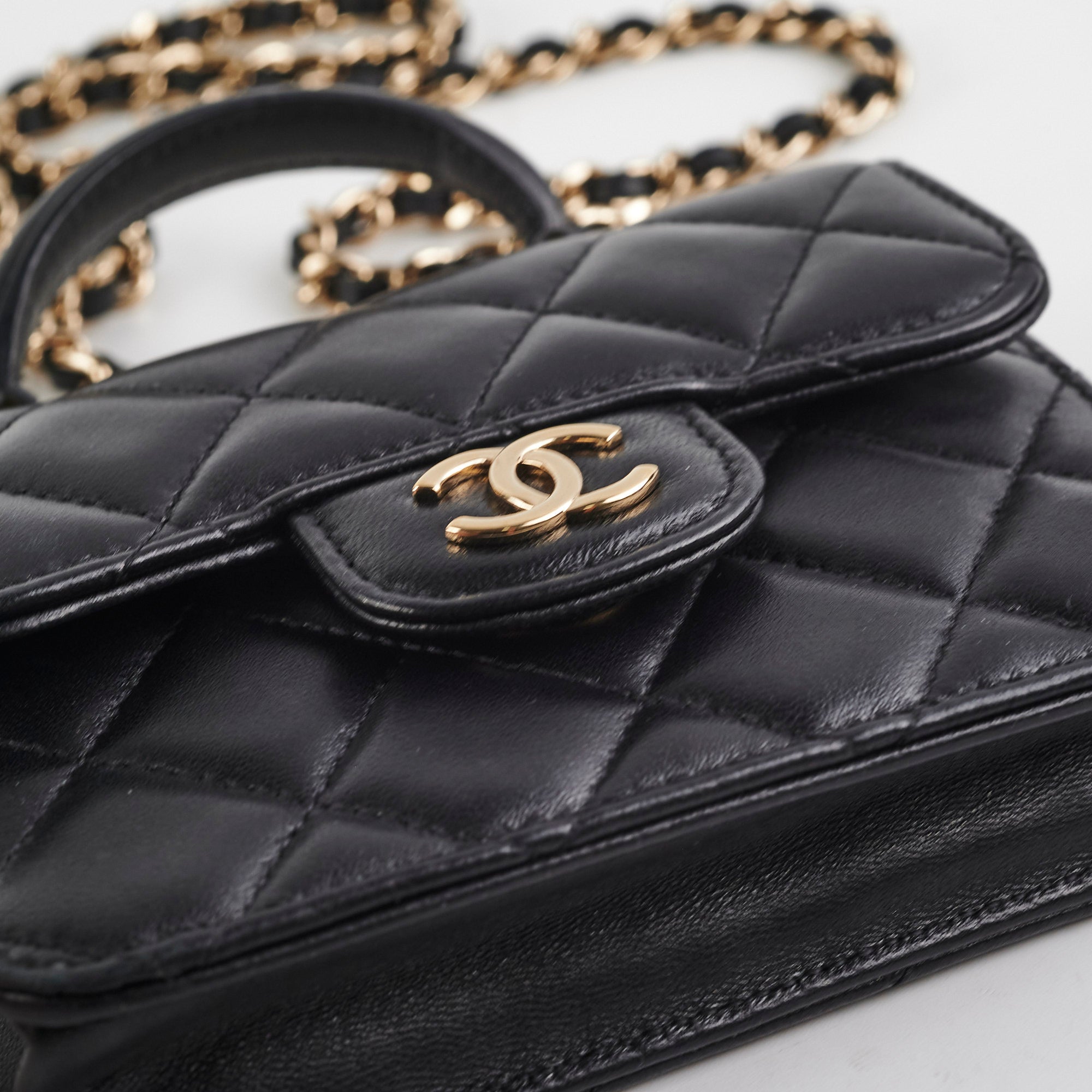 Chanel 21k Micro Top Handle Bag - Genuine Lambskin Leather Black Luxury Handbag for Women | Perfect for Evening Parties, Date Nights & Special Occasions
