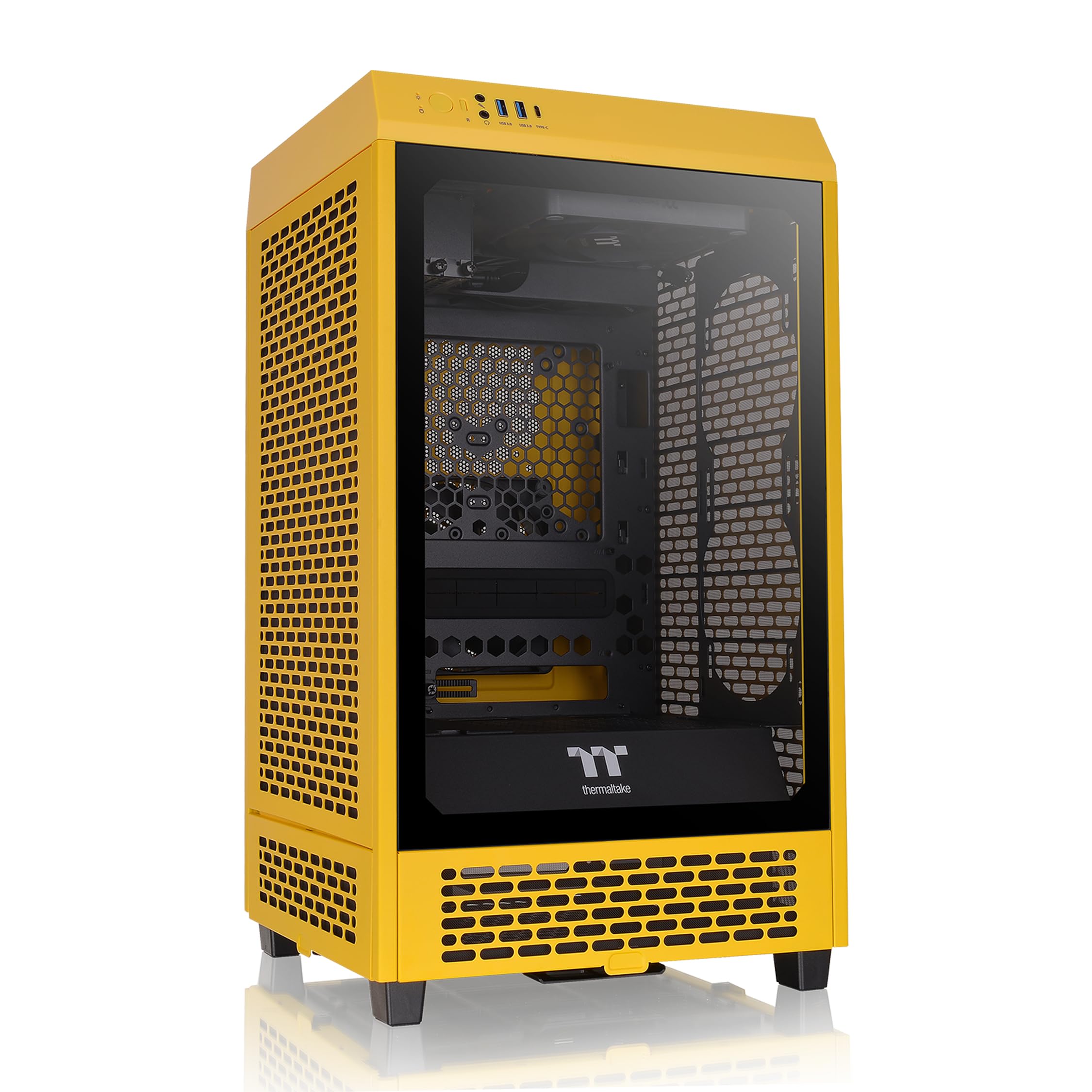 Thermaltake Tower 200 Mini-ITX PC Case - Compact Gaming Computer Case with 2x140mm Pre-Installed CT140 Fans, Supports GPU Up to 380mm (Bumblebee Yellow) - Perfect for Small Form Factor Builds, Home Office & Gaming Setups