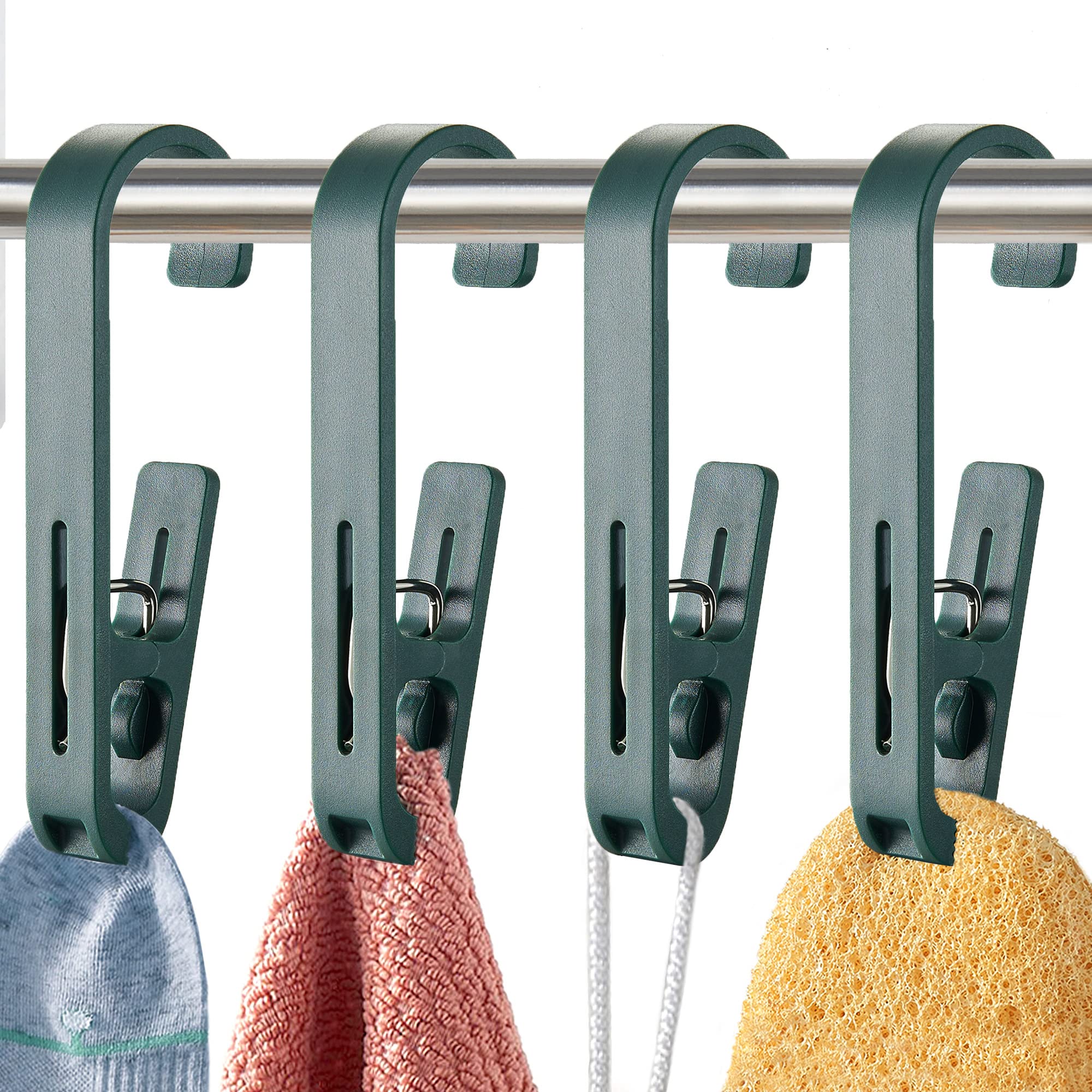 XoYoZo 4Pcs Laundry Hooks with Clips - Organize Socks, Towels & Bras for Bathroom & Wardrobe (Green)