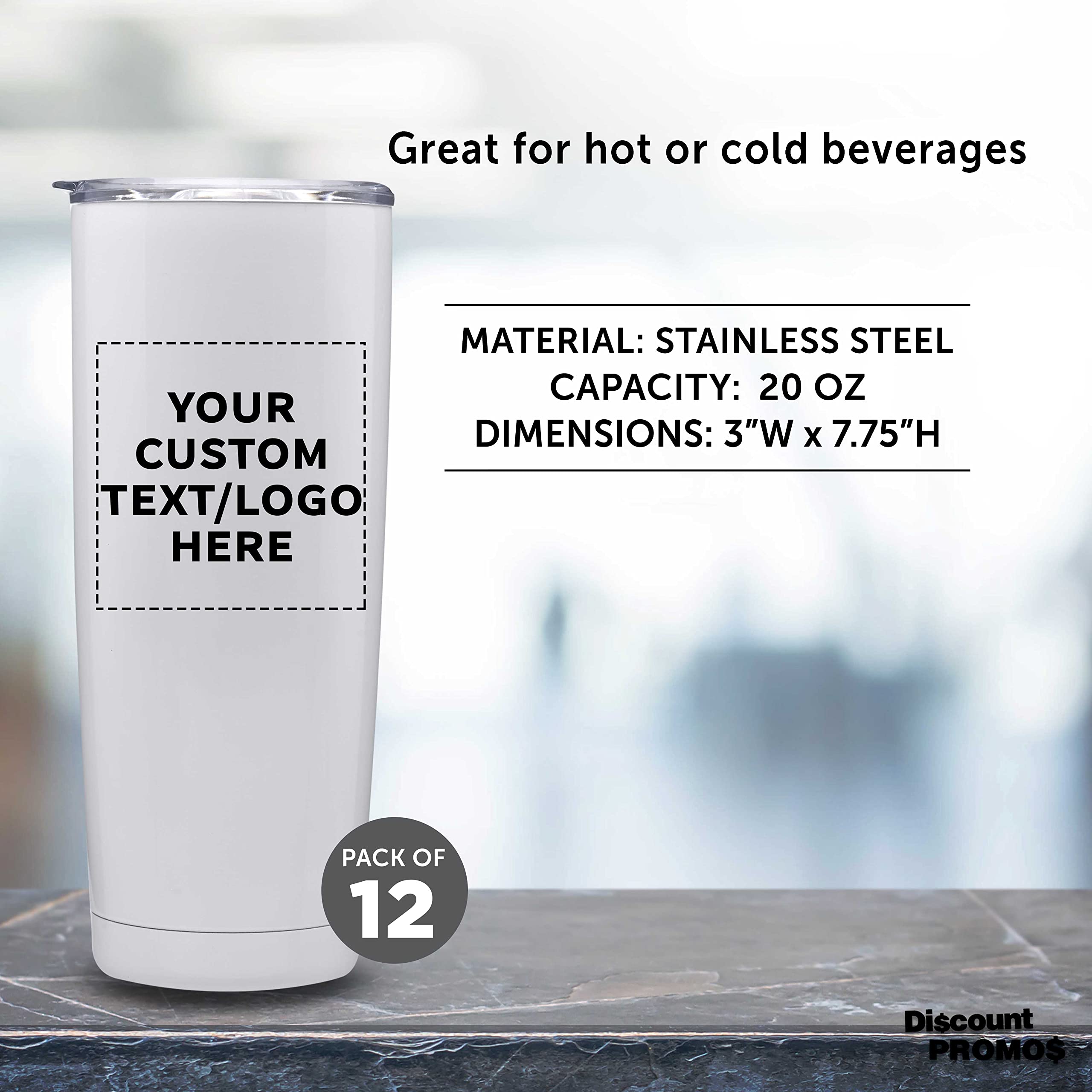 12-Pack Custom Stainless Steel Coffee Tumblers 20oz - Double Wall Insulated Personalized Bulk Coffee Cups for Hot & Cold Drinks - Perfect for Office, Cafes, Gifts & Daily Use - White
