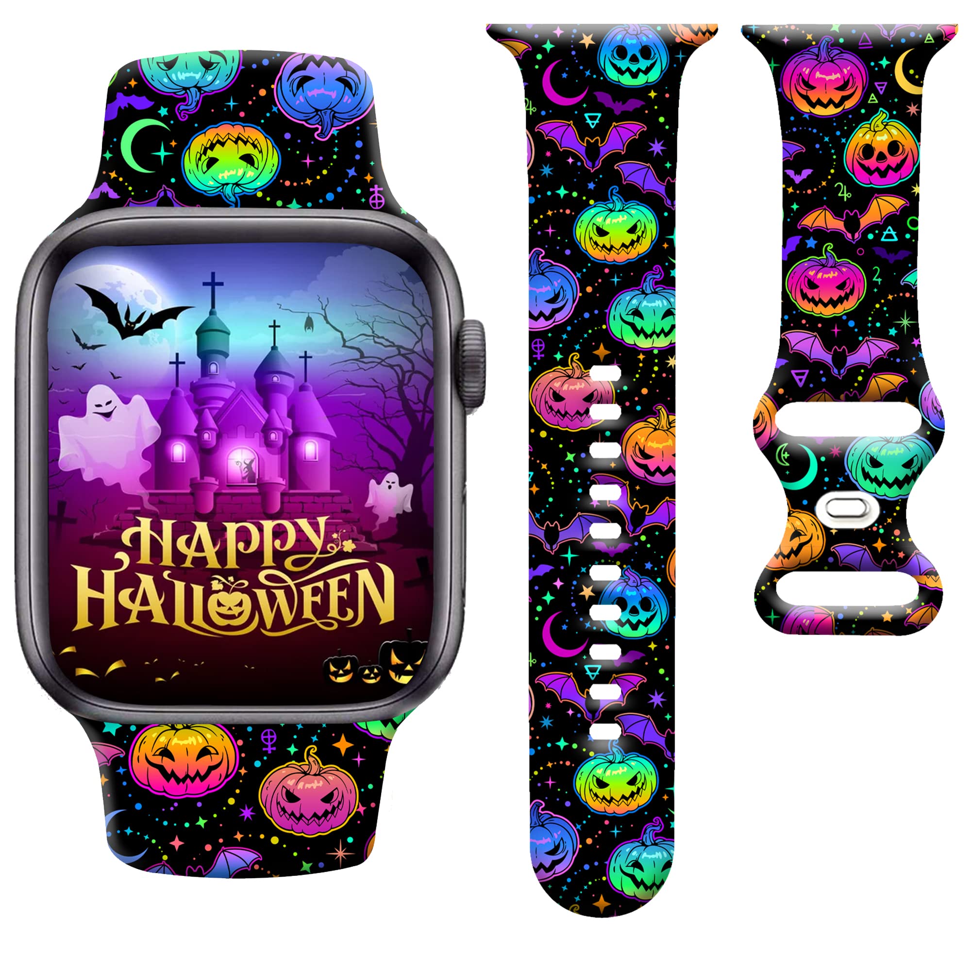 Christmas Holiday Apple Watch Bands 38mm 40mm 41mm 42mm 44mm 45mm - Soft Silicone Cute Fadeless Strap Compatible with iWatch Series 7/6/5/4/3/2 for Women Men Kids - Perfect for Gifts, Parties & Everyday Wear