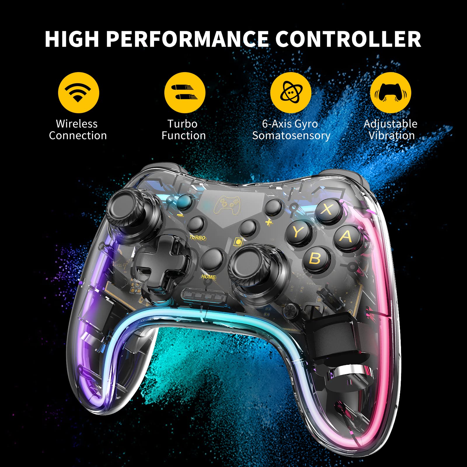 **Mamba Wireless Pro Controller for Nintendo Switch/Switch Lite/Switch OLED - Turbo, Wake-Up Function, Adjustable LED (White) | Perfect for Gaming, Travel & Multiplayer Fun**