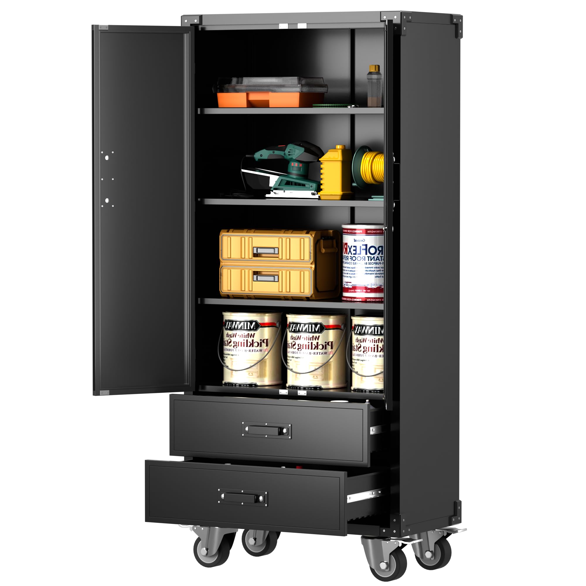 Aobabo 2-Drawer Lockable Metal Storage Cabinet with 3 Adjustable Shelves - Steel Organizer for Home Office Garage Classroom (Black, Assembly Required) - Perfect for Storing Tools, Documents & School Supplies