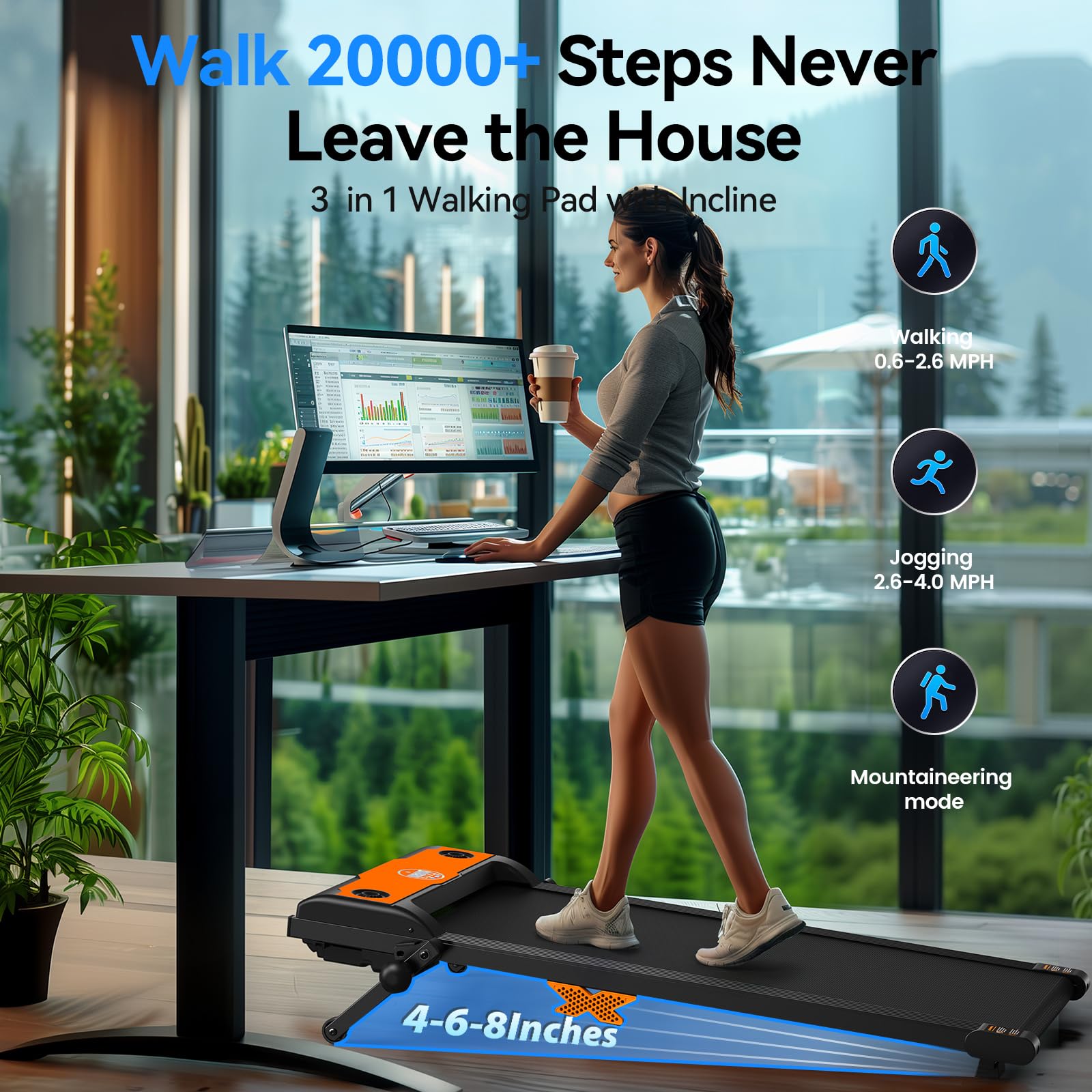 3-in-1 Under Desk Treadmill with Incline - Portable Walking Pad for Home Office, 265 lbs Capacity, Remote Control & LED Display - Compact Treadmill for Small Spaces, Apartment Workouts & Quiet Exercise