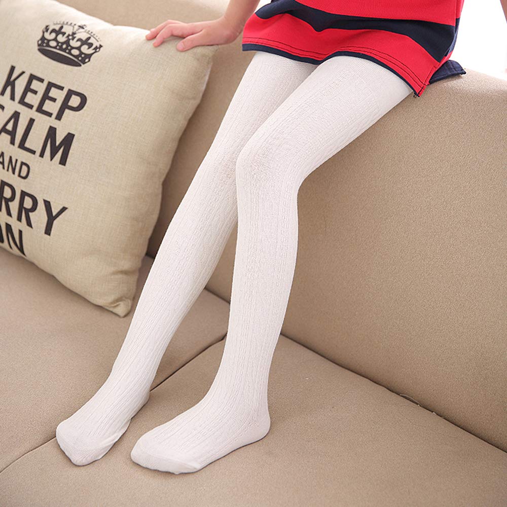 TechCity Girls' Seamless Cotton Cable Knit Leggings for Toddlers 2-14 Years - Soft Warm Tights for School, Play & Winter Outfits
