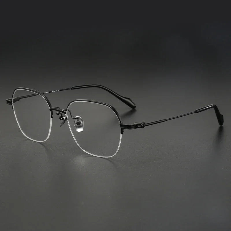 Aror Unisex Semi-Rimmed Square Polygon Titanium Eyeglasses Frame 10169 - Lightweight Durable Glasses for Work, Reading & Fashion