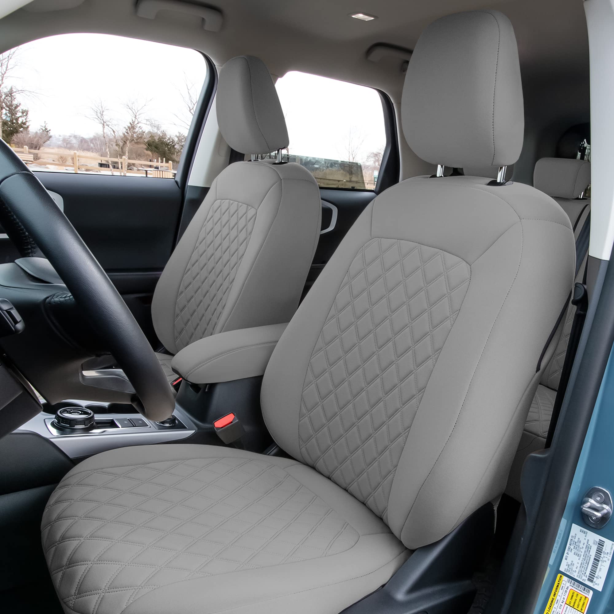 Custom Fit Neoprene Seat Covers for 2021-2022 Ford Bronco Sport - Water Resistant Neosupreme Full Set in Solid Gray | Perfect for Off-Roading, Camping & Daily Commute