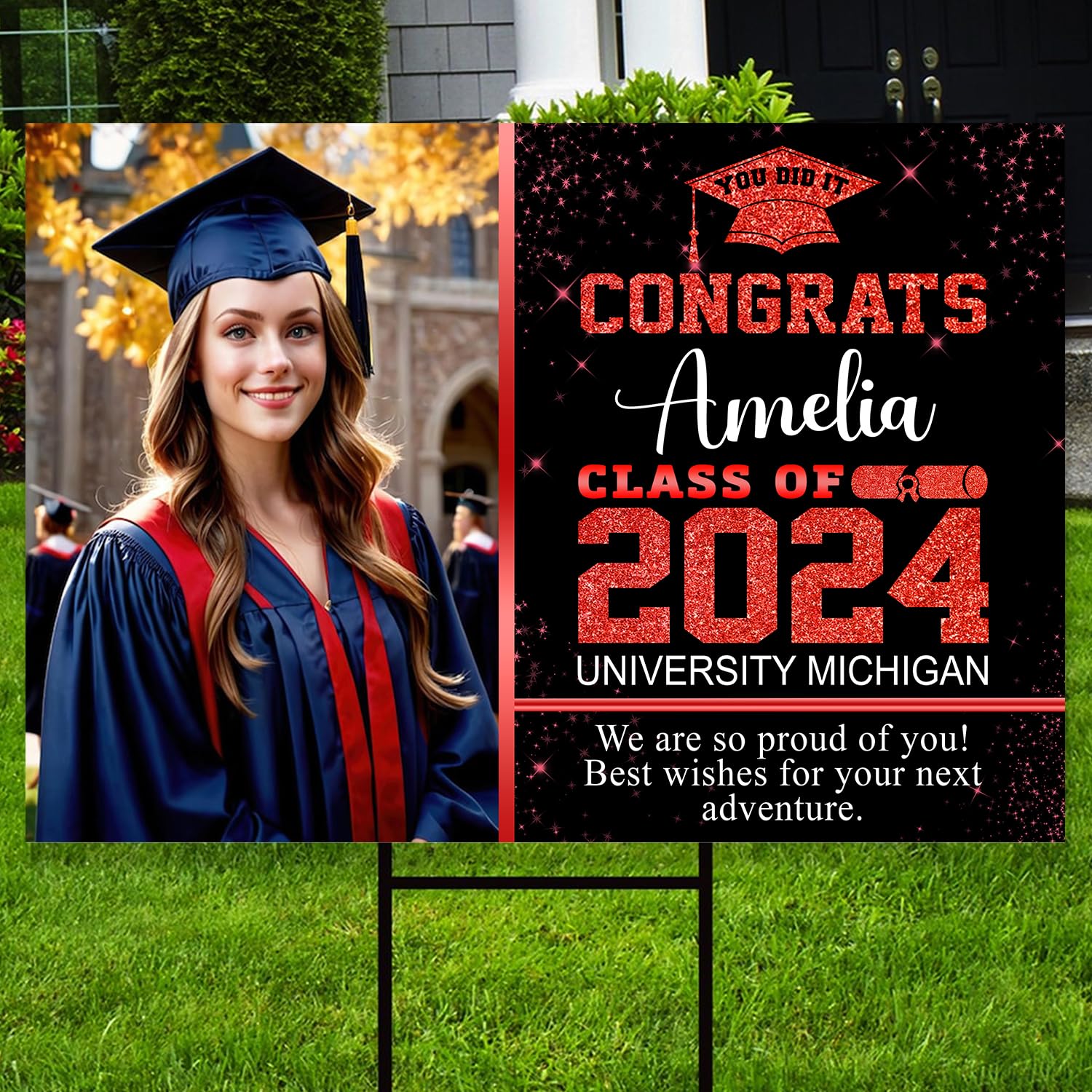 Custom Personalized Graduation Yard Sign 2024 with Photo - Class of 2024 Graduation Sign, High School & College Graduation Party Decor, Congrats Grad - Perfect for Outdoor Lawn Decorations & Graduation Celebrations