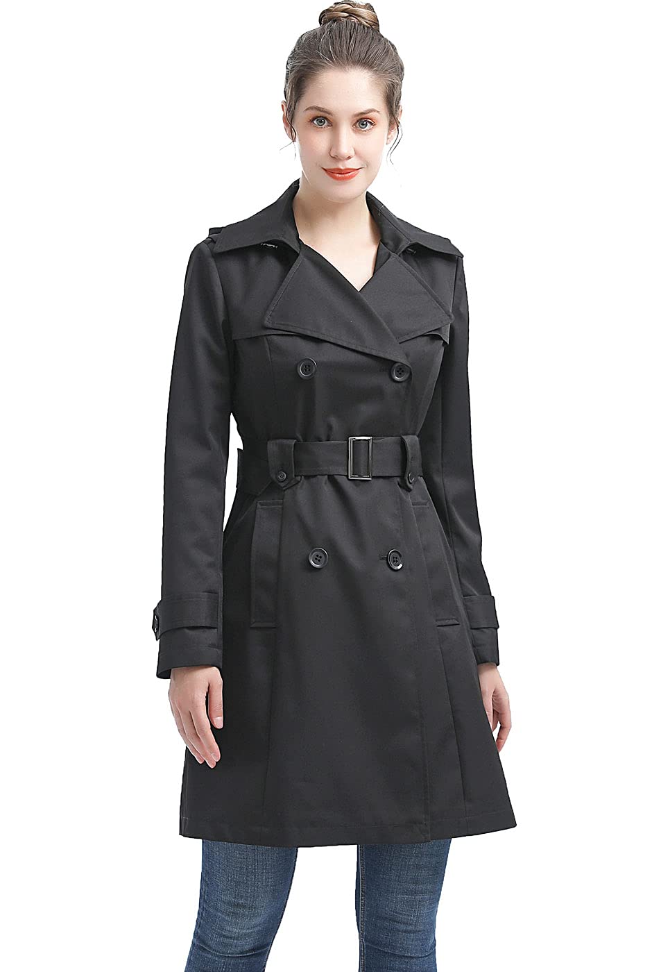 BGSD Women's Emma Waterproof Hooded Trench Coat - Raincoat for All Seasons, Regular & Plus Sizes (S-XXL) | Windproof Long Coat for Commuting, Travel & Outdoor Activities