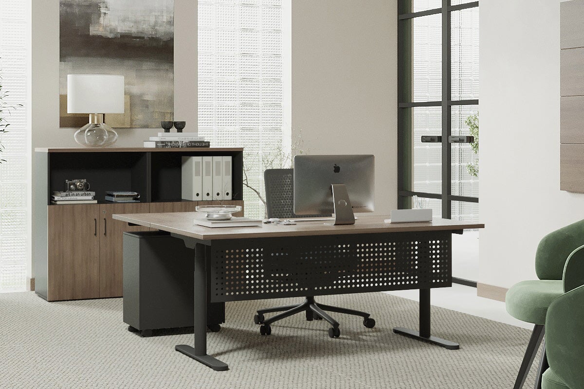 Flexi Premium Height Adjustable Corner Workstation Desk - 1400L x 1550W with Cable Management Scallop | Ergonomic Home Office & Gaming Setup for Comfort & Productivity