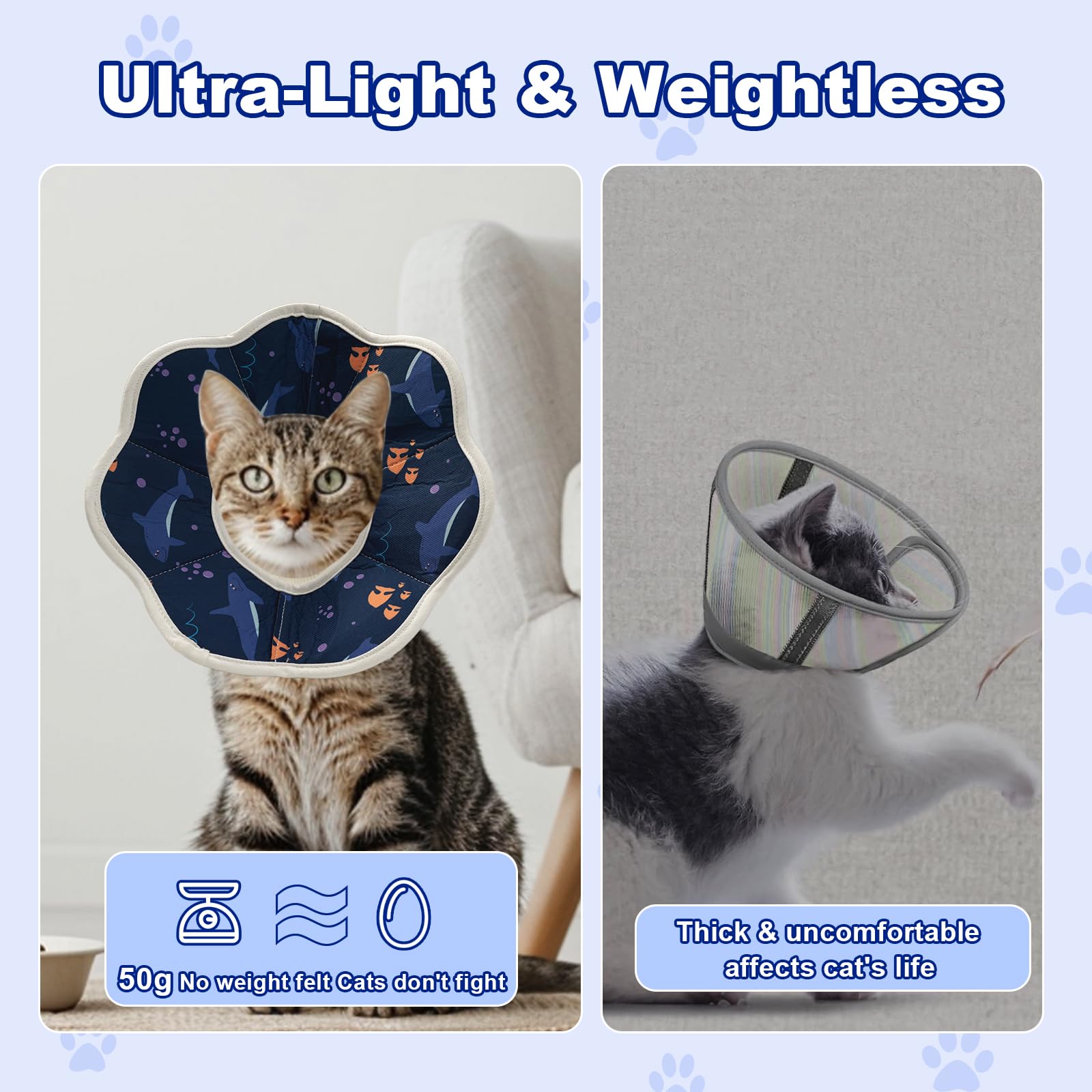 Soft Adjustable Cat Cone Collar - Waterproof Elizabethan Collar for Wound Healing Recovery | Lightweight Comfortable E-Collar for Cats & Small Puppies | Perfect for Post-Surgery, Spay/Neuter, and Skin Treatment Protection