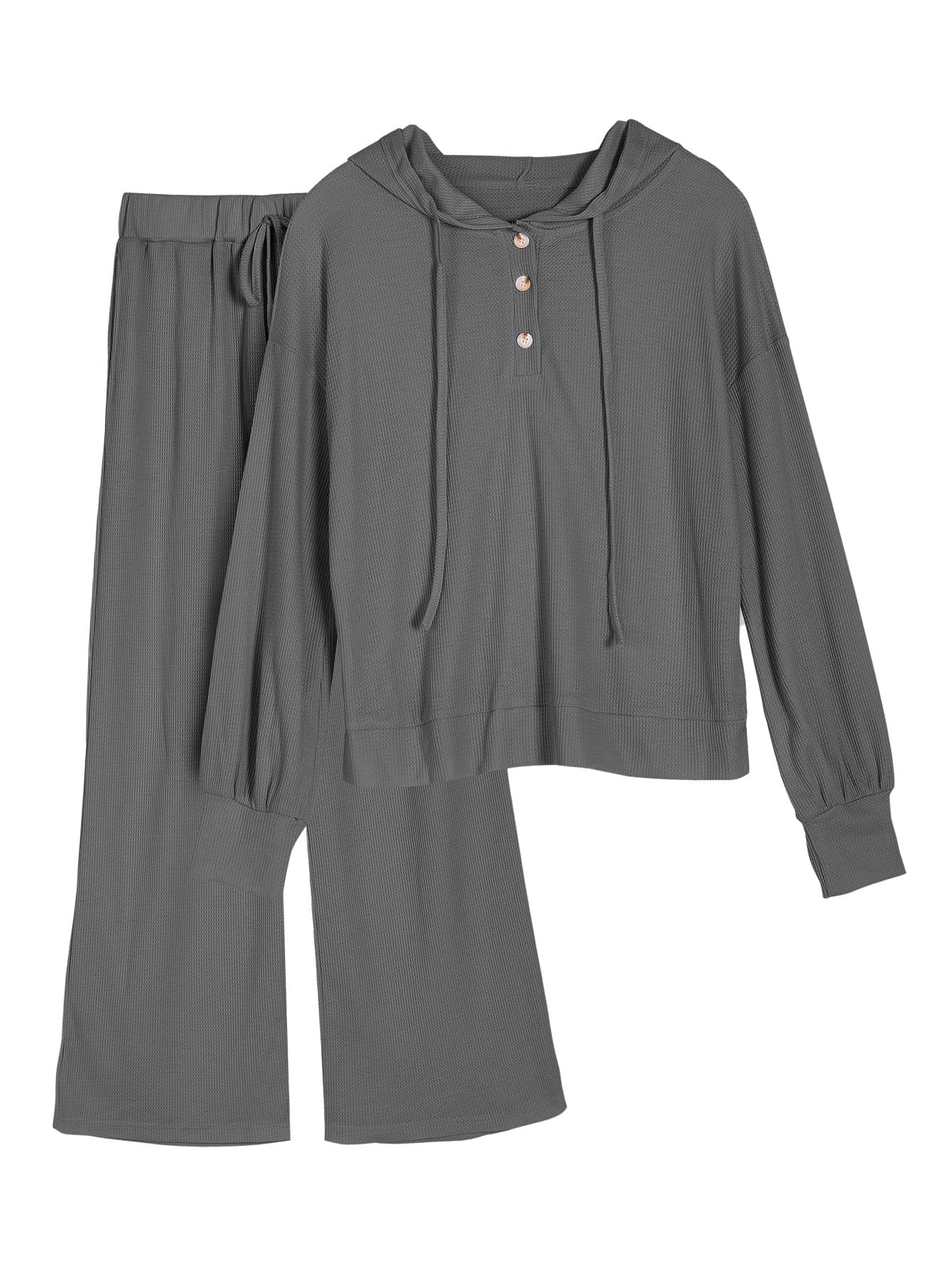 YKR Women's 2-Piece Waffle Knit Lounge Set with Hooded Top & Wide Leg Pants - Soft Sweatsuit with Pockets for Home, Travel & Relaxation | Cozy Outfit for Yoga, Running Errands & Lounging