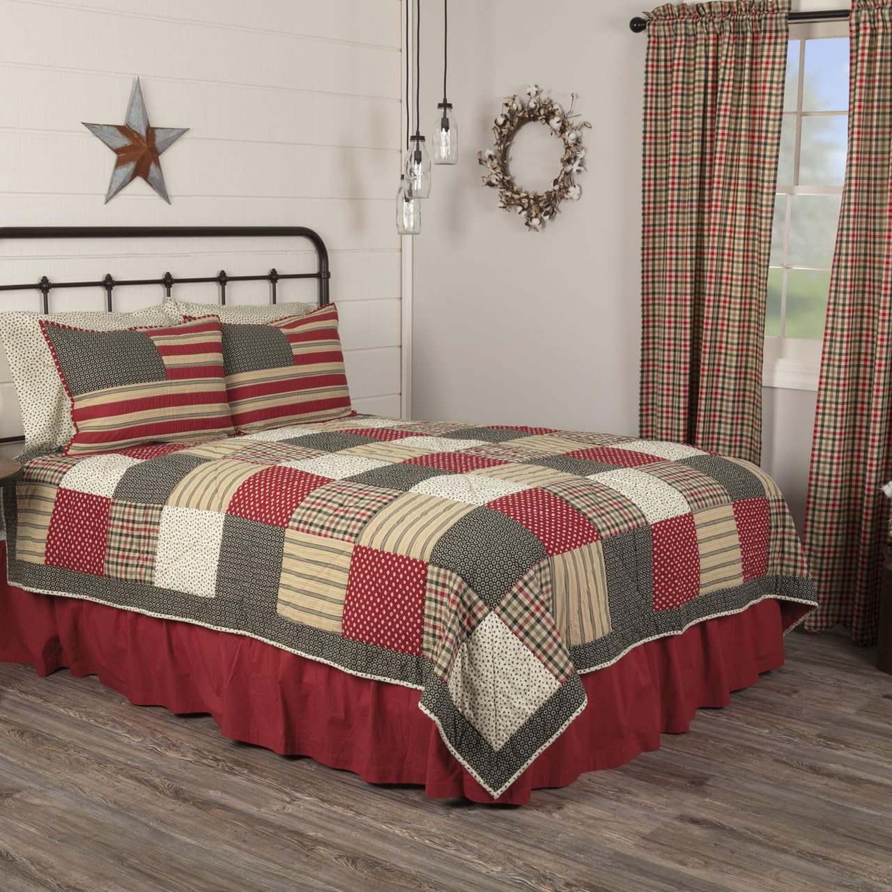 Victory Americana 3-Piece King Size Quilt Set - Black, Red, Khaki & Cream - Soft & Durable Bedding for Cozy Home Decor & Guest Room Comfort