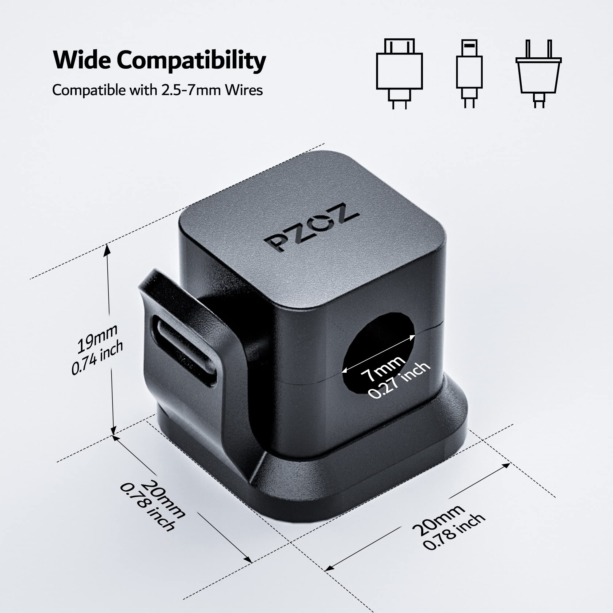 PZOZ 6 Pack Cord Organizer - Adhesive Cable Clips for USB Charger & Wire Management - Black Cable Holder for Desk, Car, Wall & Nightstand - Perfect for Home Office & Phone Charging Organization