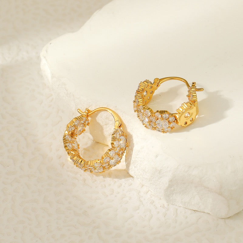 Sparkly Black Crystal Hoop Earrings for Women | 14K Gold Plated Fashion Jewelry Gift | Perfect for Parties, Weddings & Evening Events (Style A7487)