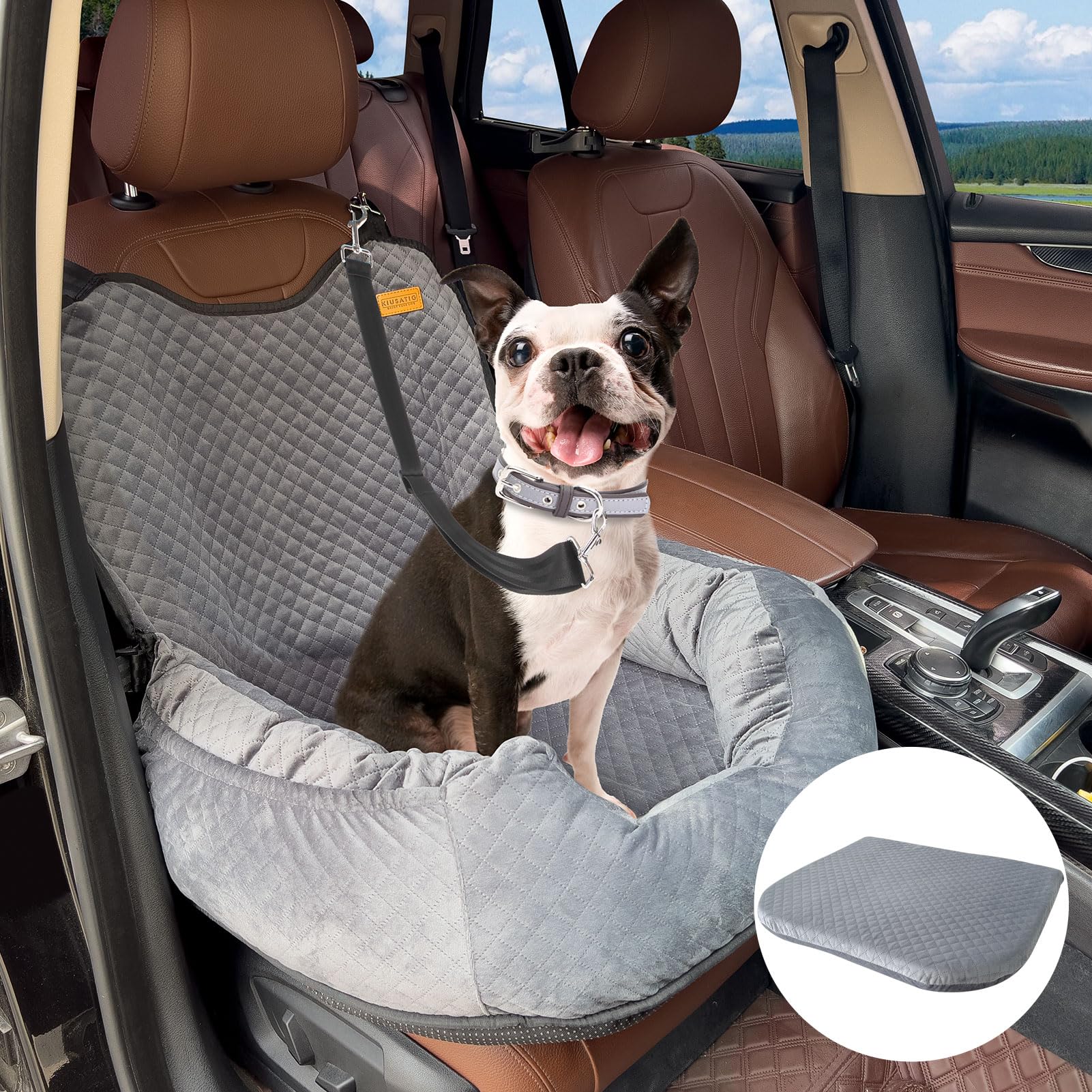 Washable & Detachable Dog Car Seat for Small Dogs Under 35lbs - Travel Booster Seat with Storage Pockets & Safety Belt - Perfect for Road Trips, Vet Visits & Daily Commutes