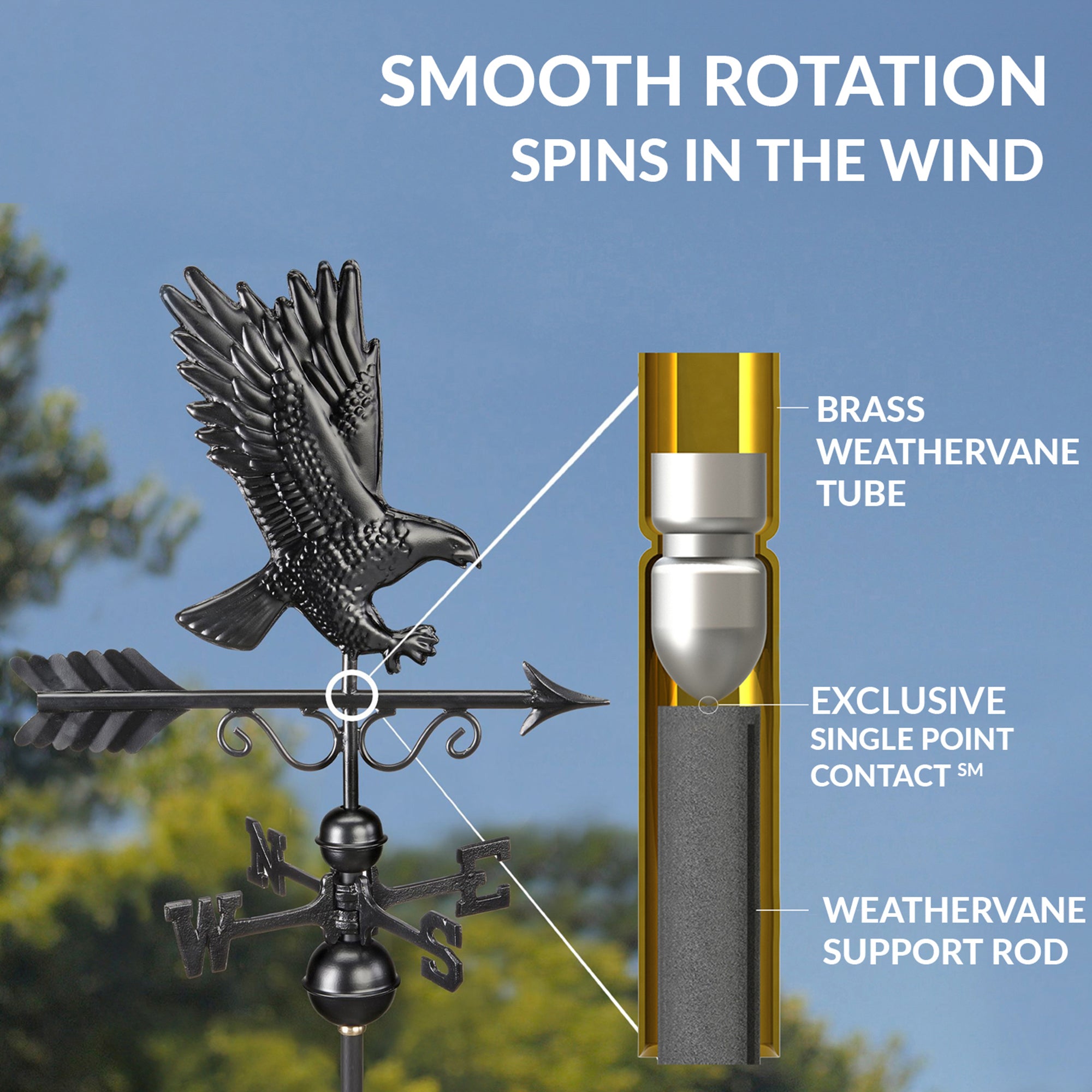Black Aluminum Majestic Eagle Weathervane - Classic Garden & Roof Decor for Outdoor Elegance | Perfect for Farmhouse, Barn, or Patio Decoration
