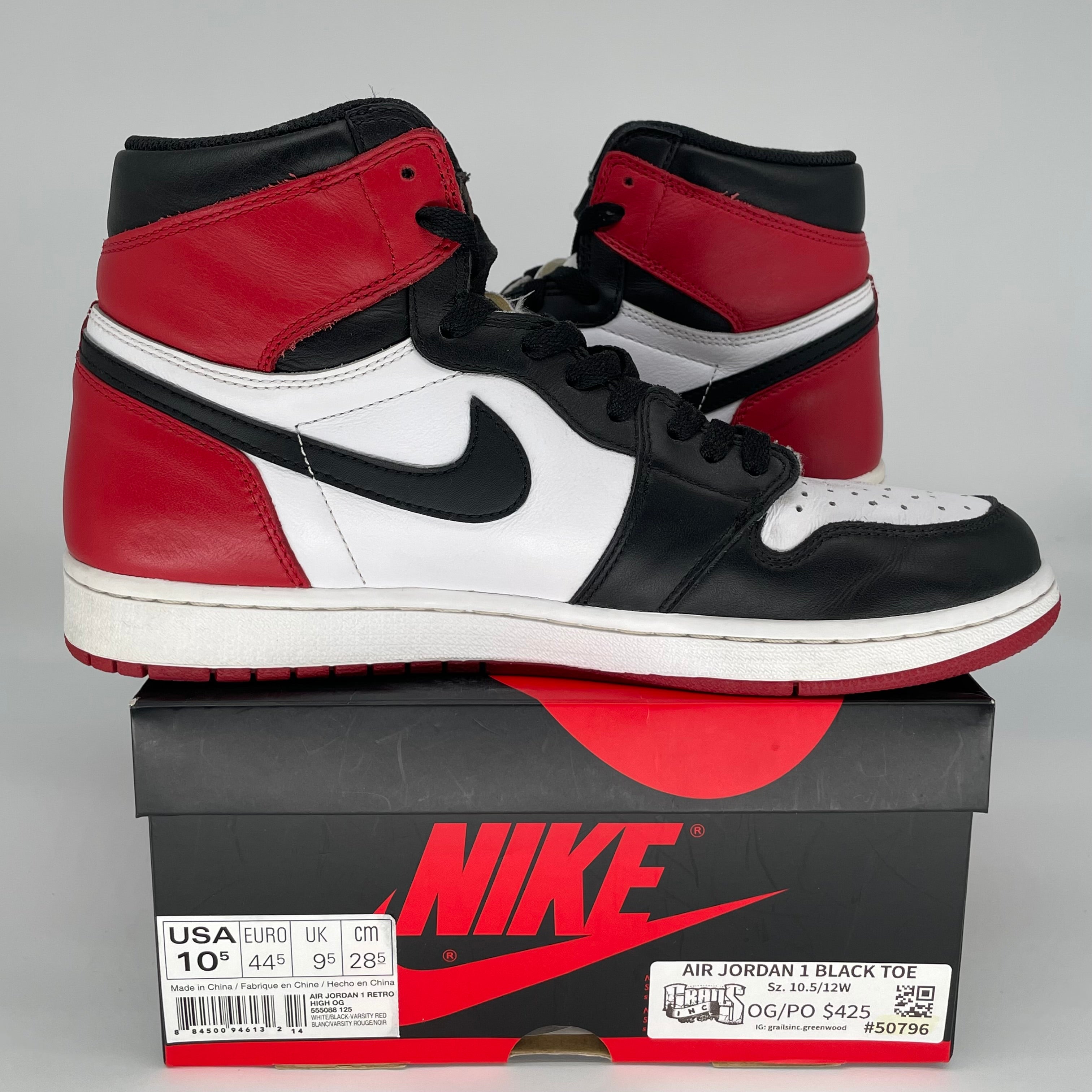 AIR JORDAN 1 Retro High OG 'Black Toe' Men's Basketball Shoes Size 10.5 (555088-125) - Perfect for Streetwear, Sneaker Collecting & Casual Wear