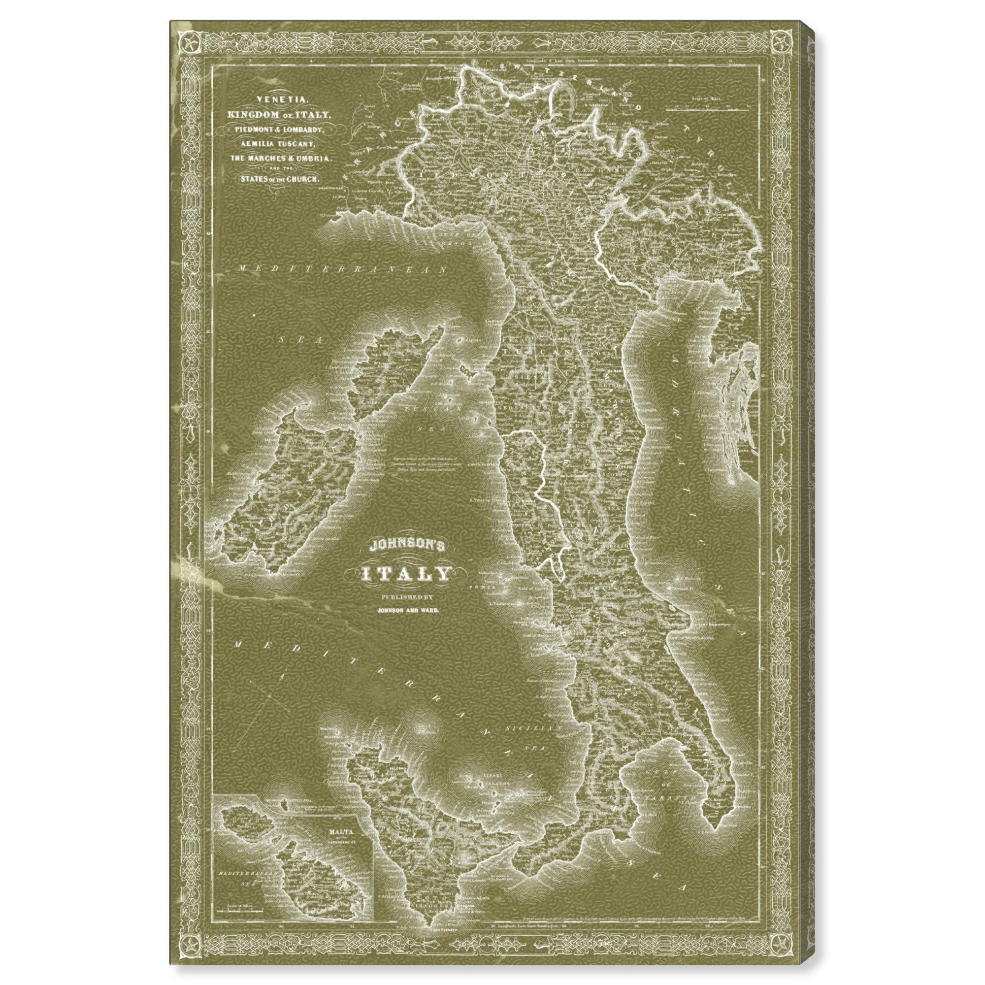 European Countries Maps Wall Art - Italy Olive Canvas Print 20