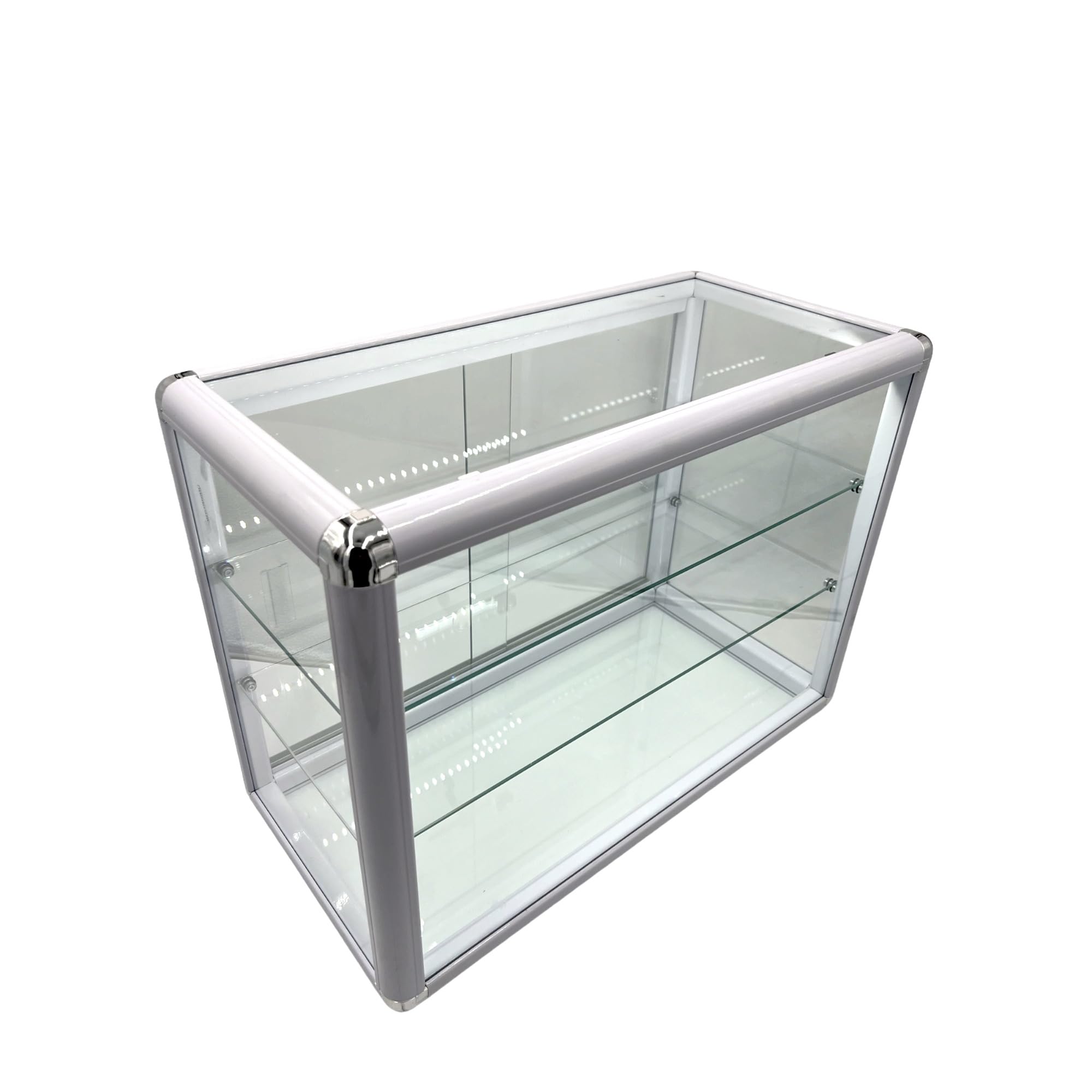 White & Black Countertop Glass Display Showcase with LED Lighting Option - Perfect for Retail Stores, Bakeries & Jewelry Displays