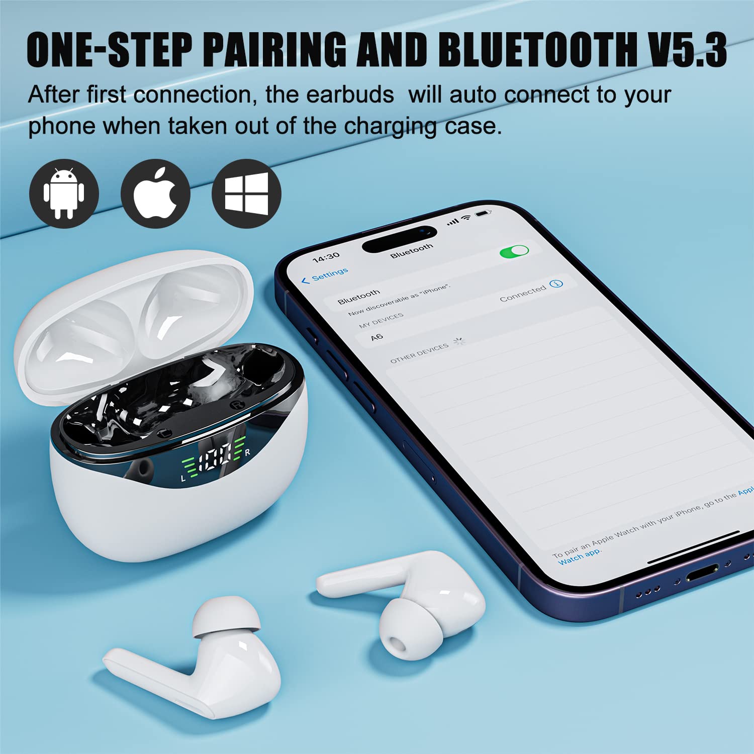 Premium True Wireless Earbuds Bluetooth 5.3 with Active Noise Cancelling, IPX7 Waterproof Stereo Earphones with Built-in Mic, Touch Control & Deep Bass for iPhone Android - Perfect for Workouts, Commuting & Travel (Ivory)