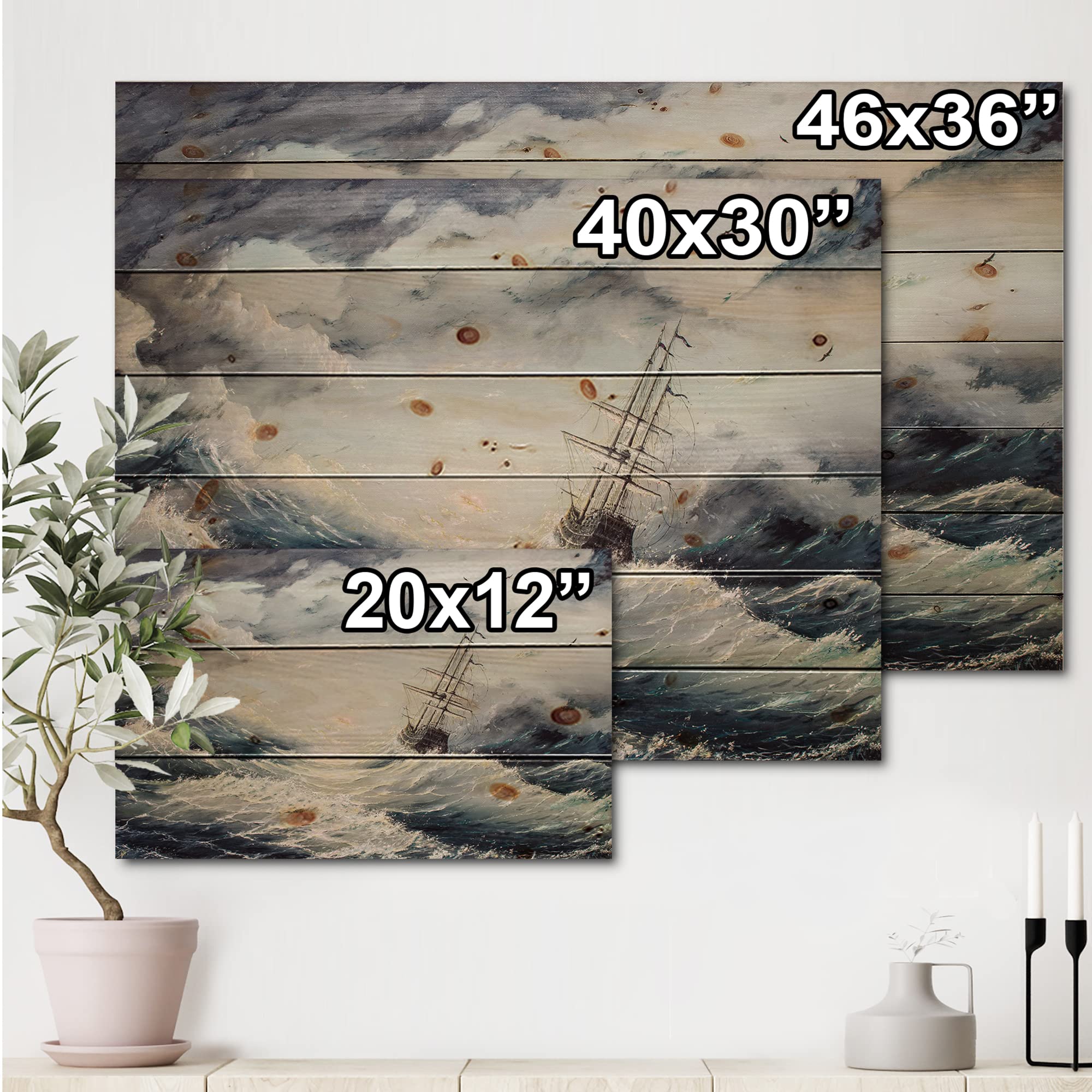 Struggle With The Elements Nautical Coastal Wood Wall Decor - White Beach Wood Wall Art - Large Pine Wood Wall Panels for Living Room, Bedroom & Coastal Home Decor