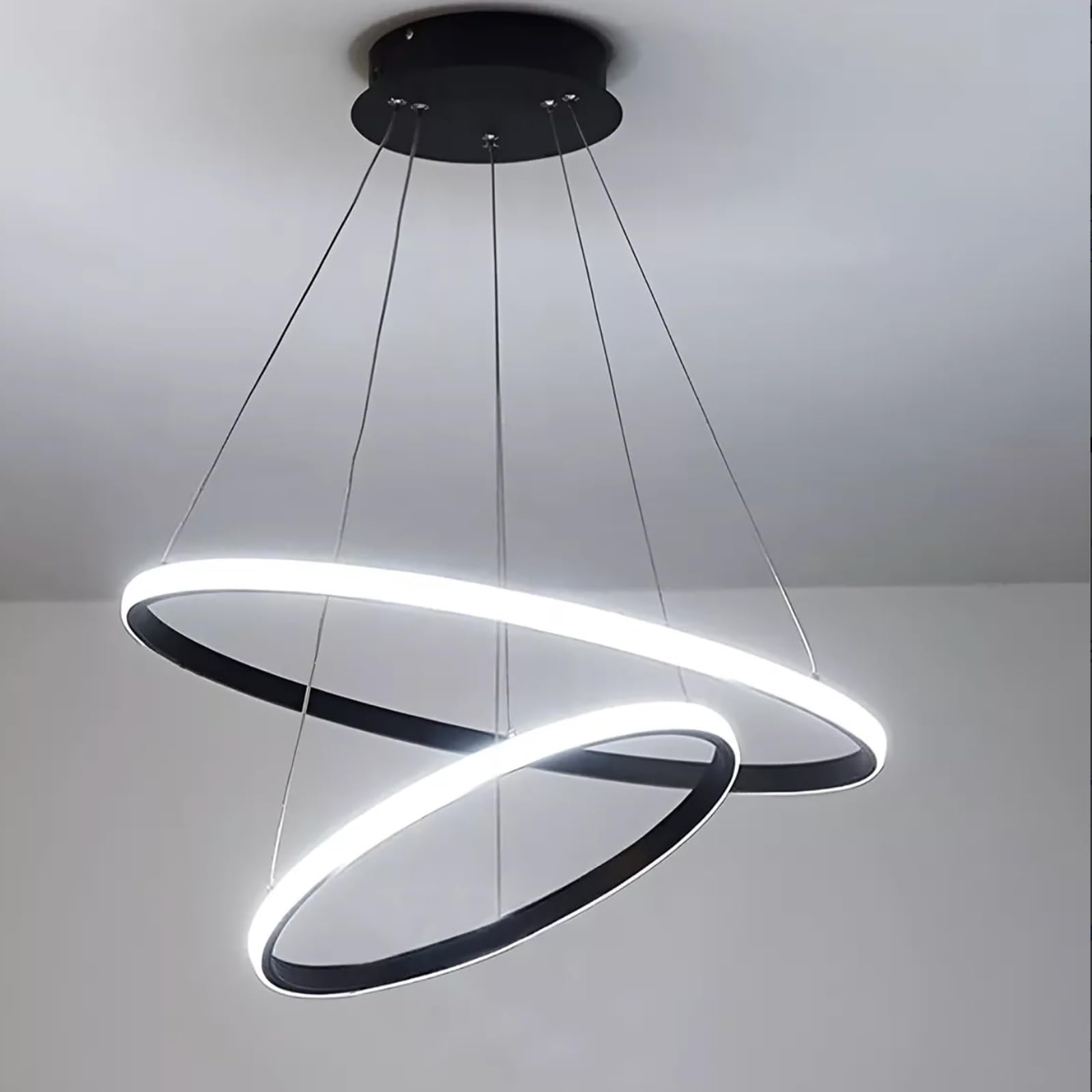 Modern Round Chandelier Lights - 3-Tier Dimmable LED Pendant Light with Remote Control for Dining Room, Kitchen & Office - White Finish | Energy Efficient Ceiling Lighting for Home Decor & Commercial Spaces