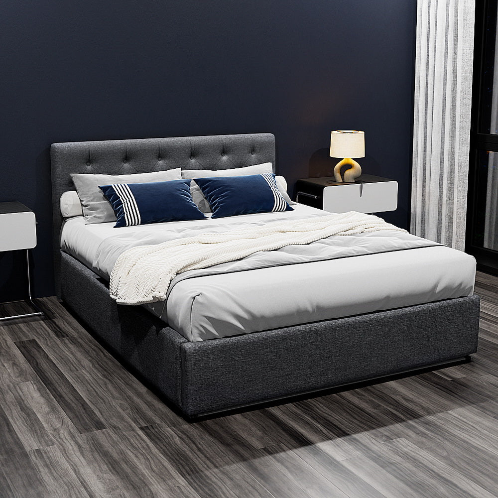 Dorilla Gas Lift Storage Double Bed Frame with Hydraulic Mechanism - Charcoal Finish | Perfect for Small Bedrooms & Guest Rooms