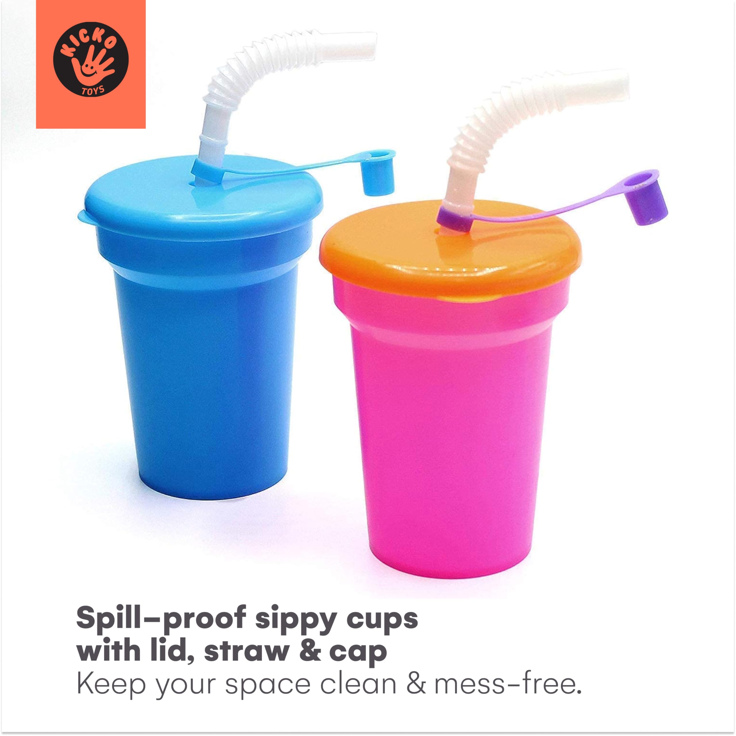 Kicko Neon Sipper Cups - 12 Pack, 5.5 Inch 12 Oz Colorful Plastic Cups with Lids & Straws for Kids - Perfect for Birthday Parties, School Events, Poolside Drinks, and Summer Celebrations