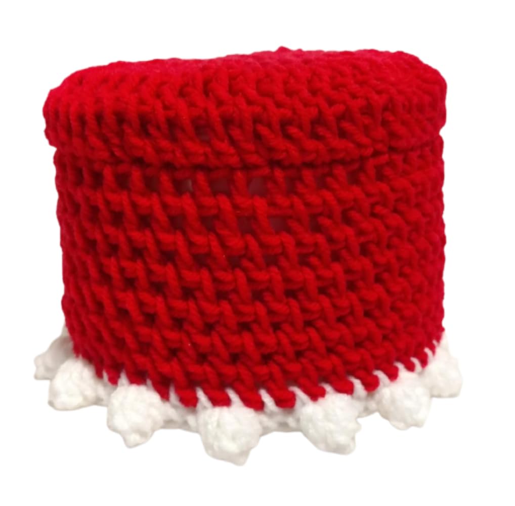 Handmade Crochet Toilet Paper Cover - Red and White Popcorn Stitch Bathroom Tissue Holder for Home Decor and Gift Ideas