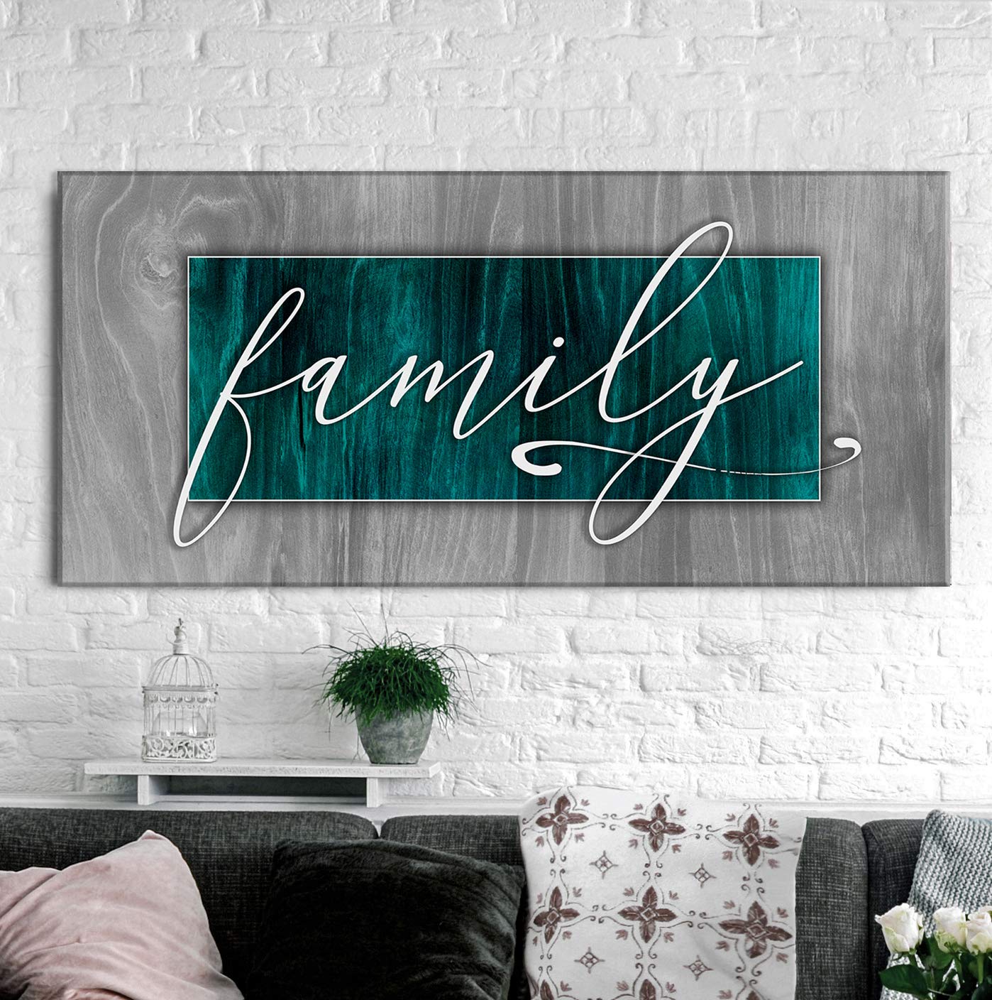 Farmhouse Family Sign - Rustic Home Decor for Living Room Wall | Teal Wooden Hanging Wall Art 60x27 | Perfect for Farmhouse Style, Entryway Decor & Cozy Home Decoration
