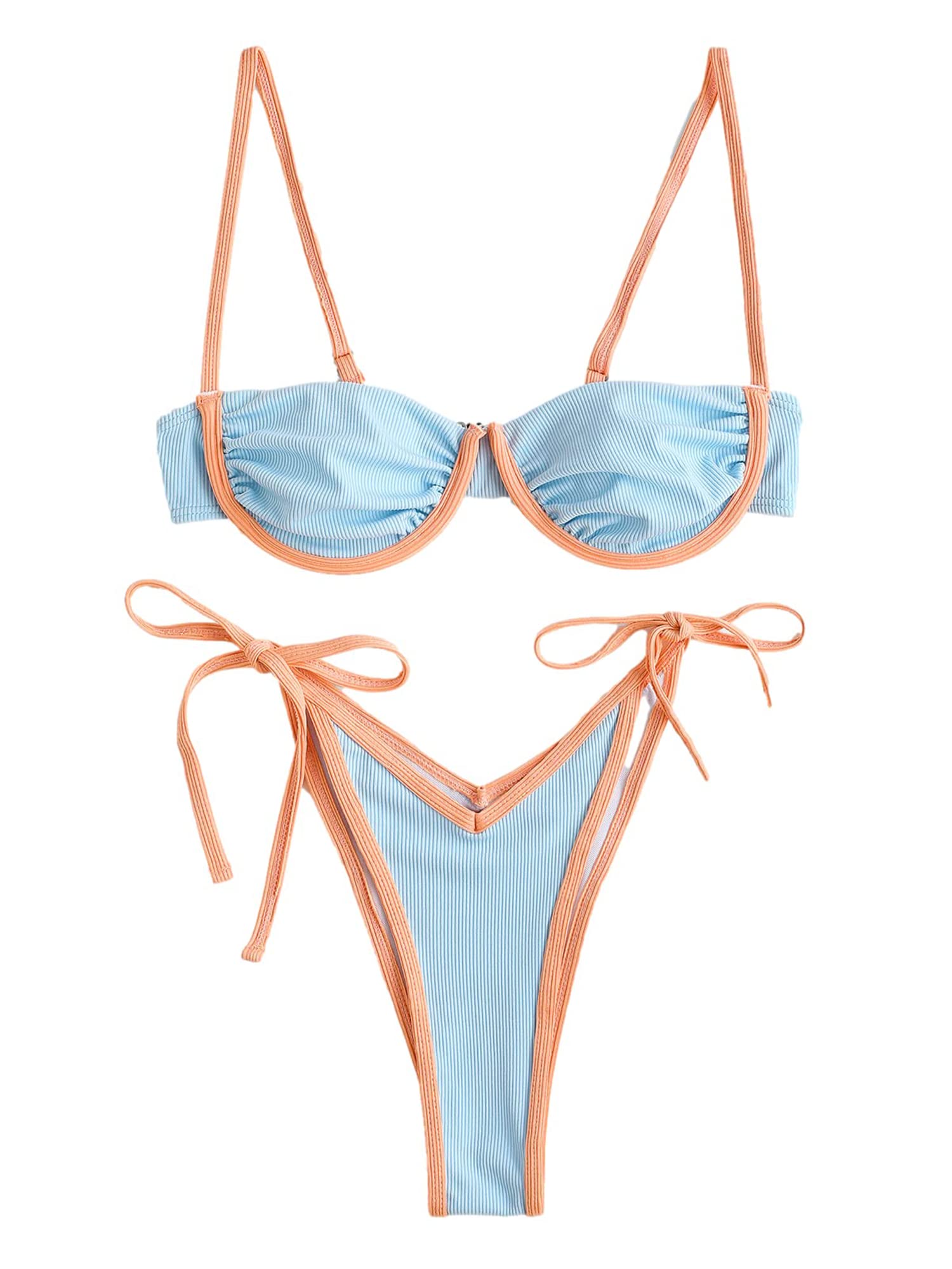 ZAFUL Floral Underwire Bikini Set - High Cut V-Wire Swimsuit for Beach & Pool