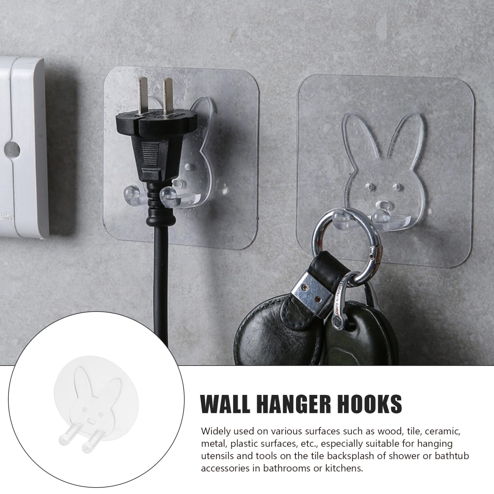 FOMIYES 12-Pack Adhesive Rabbit Wall Hooks - Clear Acrylic Hanging Hooks for Bath Towels, Keys, Coats & Home Decor | No Drill Stick-On Mounting for Bedroom, Bathroom, Kitchen & Office Organization