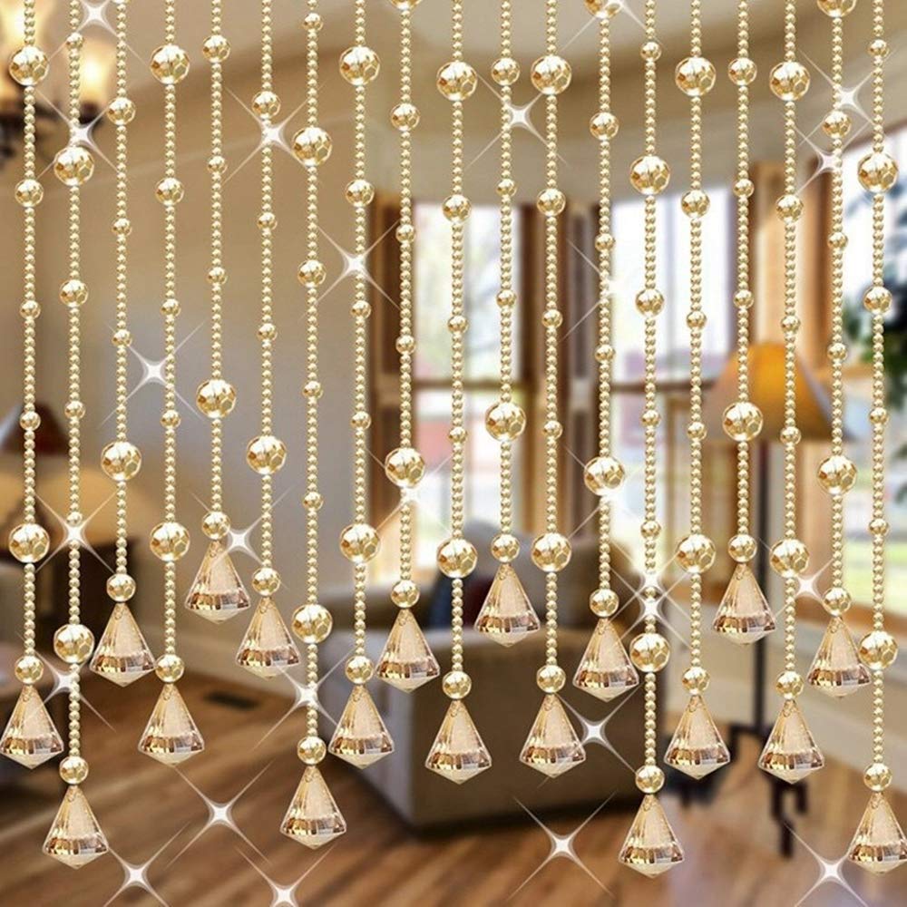 Crystal Bead Door String Curtain - 1M 10pcs Champagne Tassel Fringe Window Room Divider for Home Decor, Wedding Backdrop & Glass Door Partition