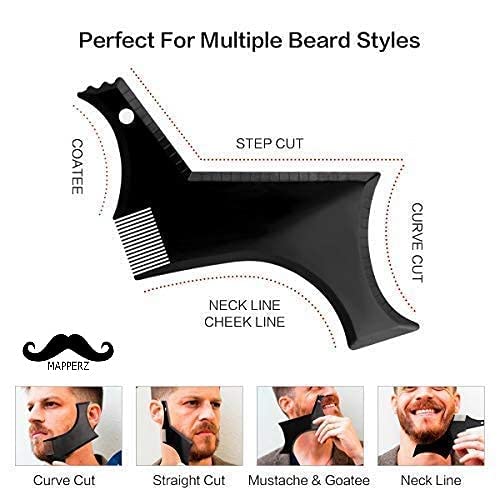 MAPPERZ Beard Shaping Tool for Men - Professional Beard Comb & Styling Kit for Perfect Beard Grooming (Pack of 1) - Ideal for Daily Use, Travel & Barbershop Grooming