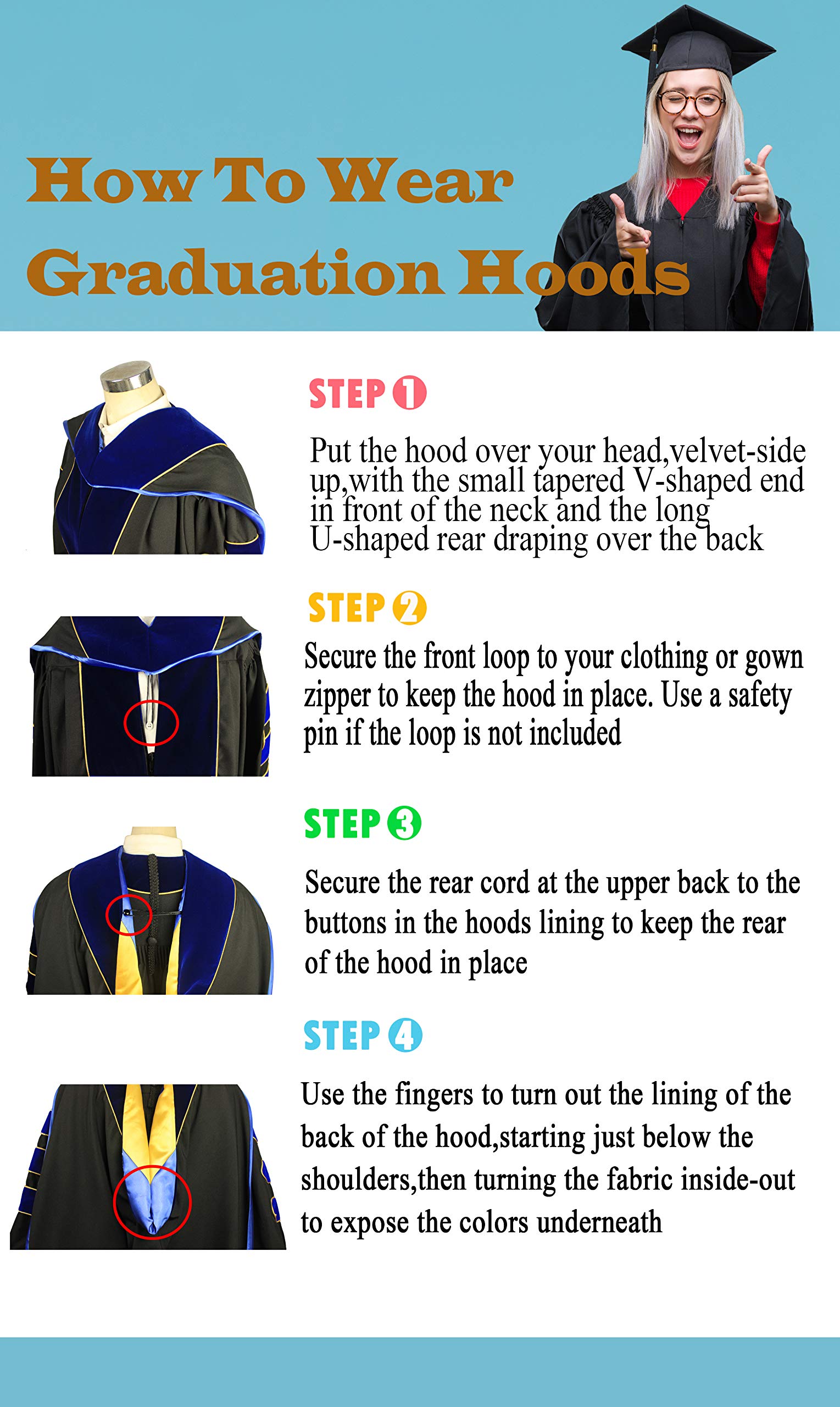 Custom Graduation Hood with Gold Piping - Doctoral Regalia for Academic Ceremonies & Commencement Photos