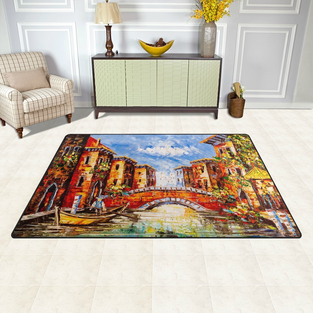 ALAZA Venice Italy Oil Painting Boat Design Area Rug - 60x39 Inch Non-Slip Carpet for Living Room, Bedroom, Dining Room - Perfect for Home Decor & Coastal Theme Interiors