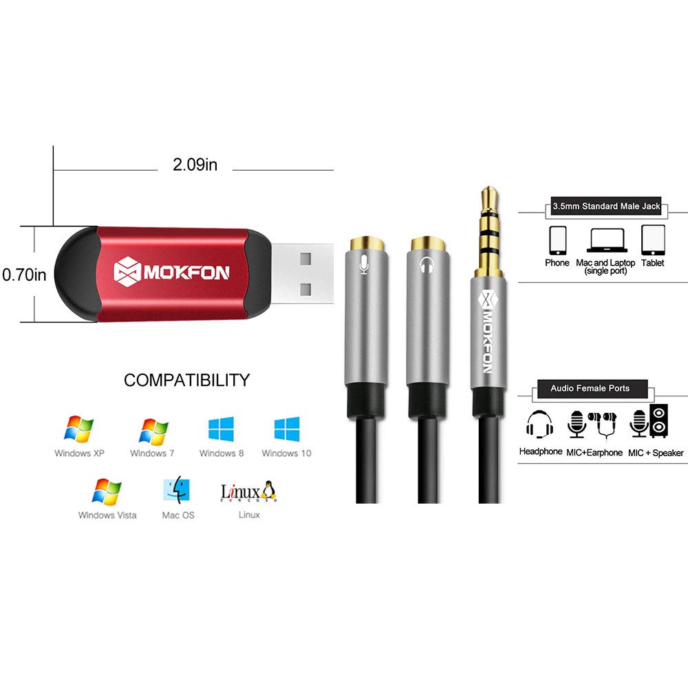 TRRS Splitter Adapter with USB External Sound Card & Microphone - Compatible with Windows, Mac, Linux, PS4, Nintendo Switch, Tablets, PC & Phones (Black/Red) - Perfect for Gaming, Streaming, Online Meetings & Podcasting